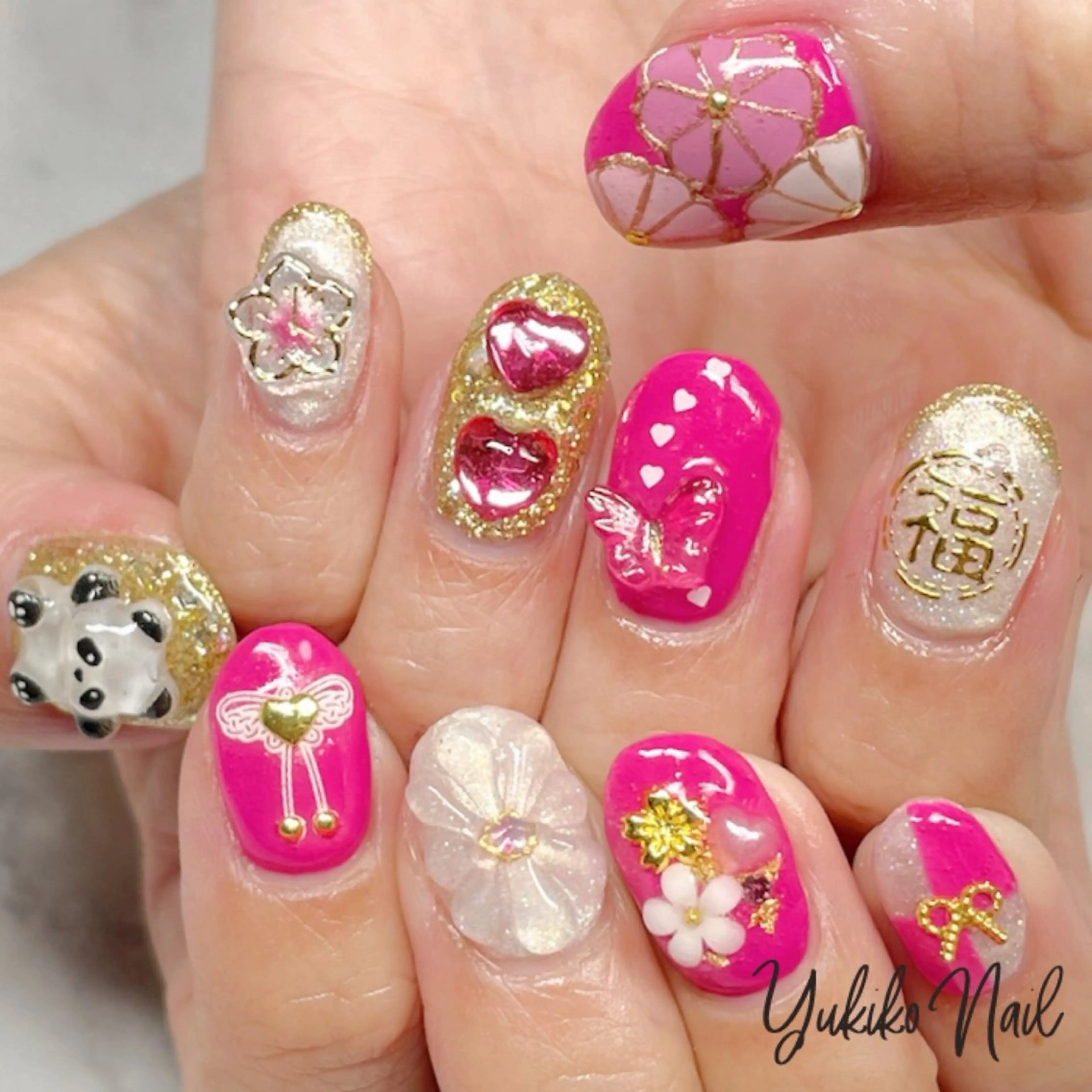 ネイル 成人式 ピンク ハンドネイル ユキコ ネイルのネイルデザイン