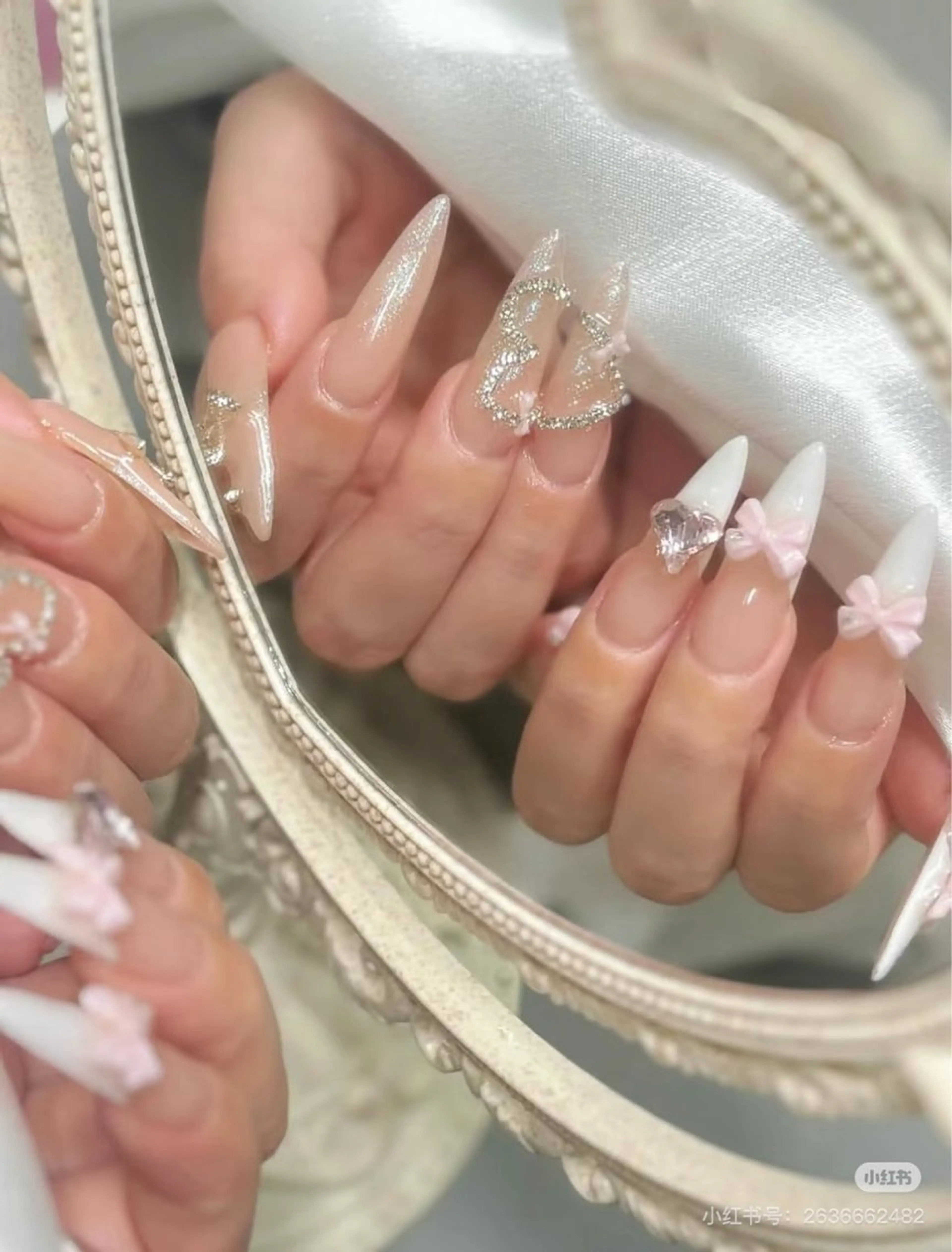 ネイル チークネイル フレンチネイル ジェルネイル ガーリー キラキラネイル 高橋 雪のネイルデザイン