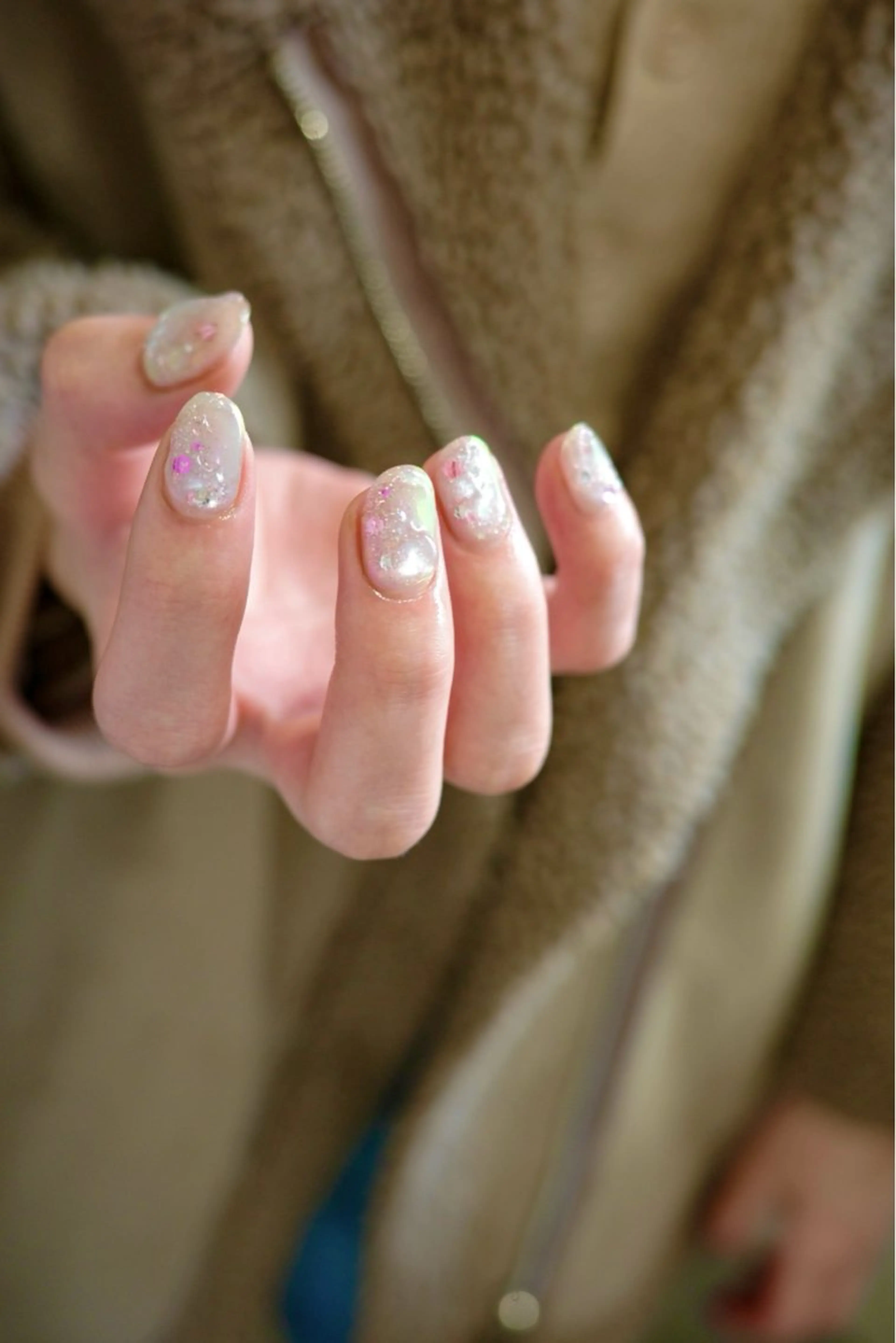 ネイル 韓国ネイル マグネットネイル ミラーネイル ピンク シルバー ハンドネイル pointillé .ayaのネイルデザイン
