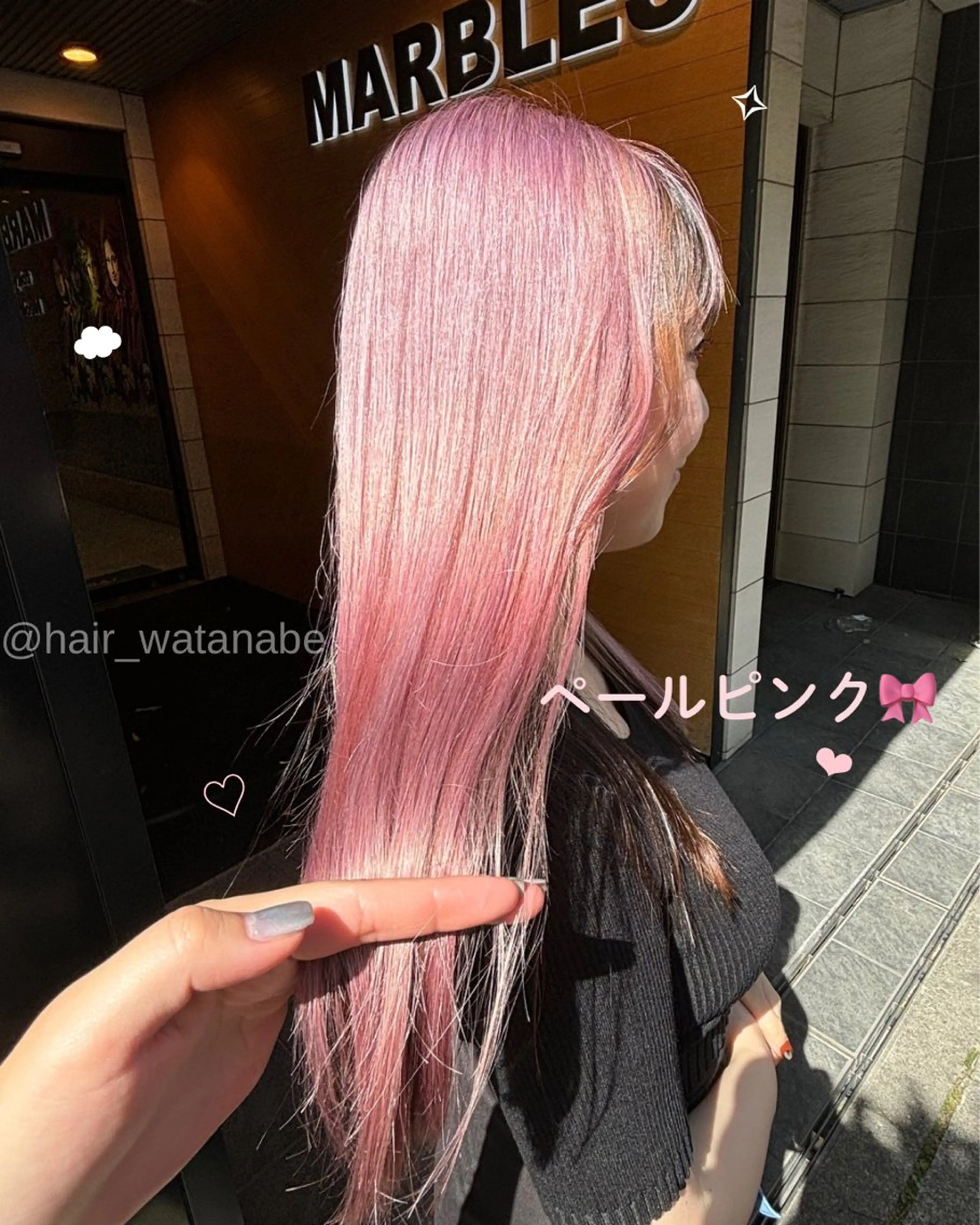ロング カラー ブリーチ ピンクカラー 韓国風ヘア ロング ヘアカラー トリートメント 韓国hair ·͜· watanabeのヘアスタイル
