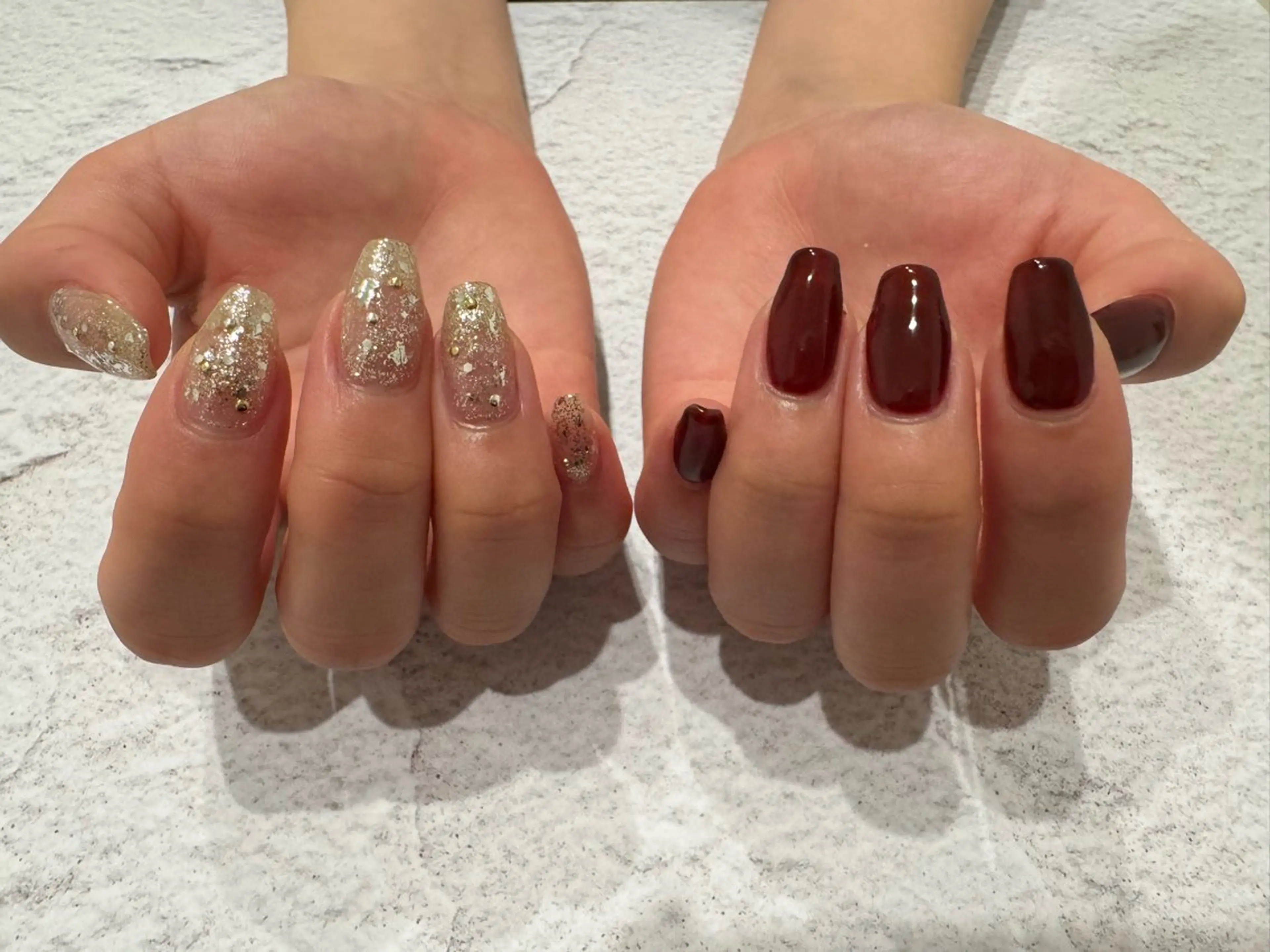 ネイル ボルドー ラメ(グリッター) ハンドネイル byeol nailのネイルデザイン