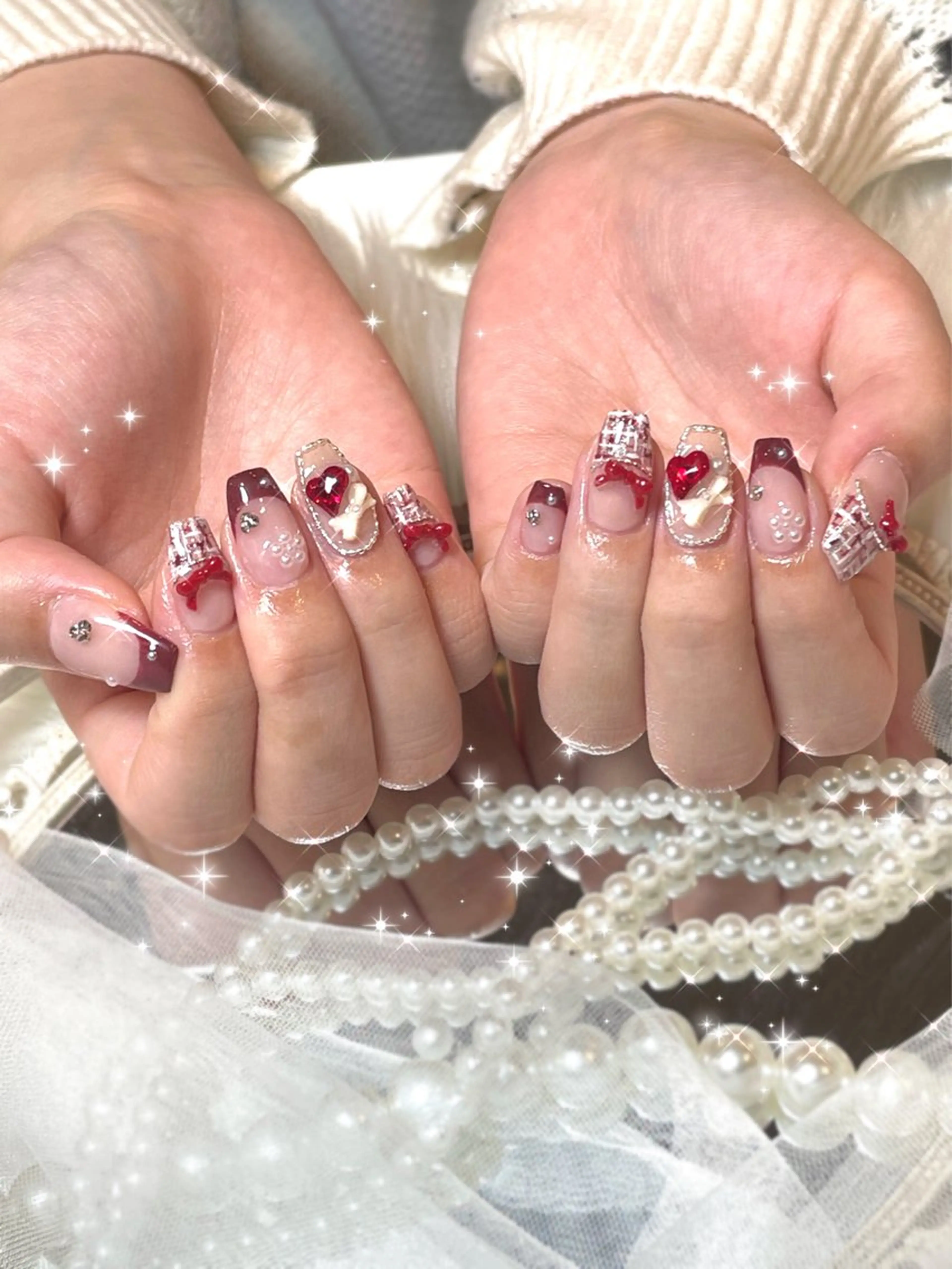 ネイル 持ち込み ストーンネイル ハンドネイル nailsalon Moa【モア】所属・yurika 🌷.*･ﾟのネイルデザイン