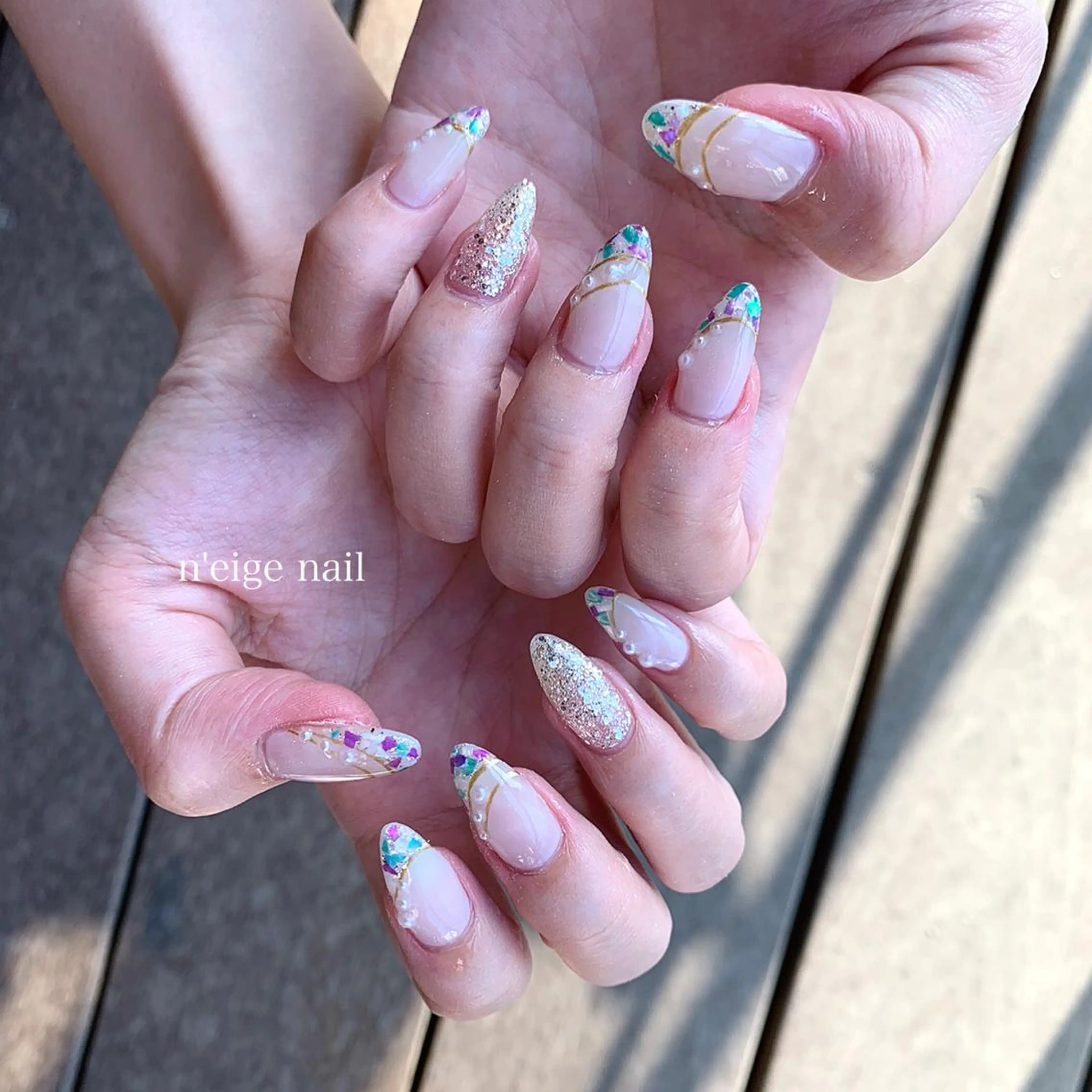 ネイル アニマル柄 アートネイル オーロラネイル キラキラネイル ニュアンスネイル n'eige nail所属・大谷 綾香のネイルデザイン