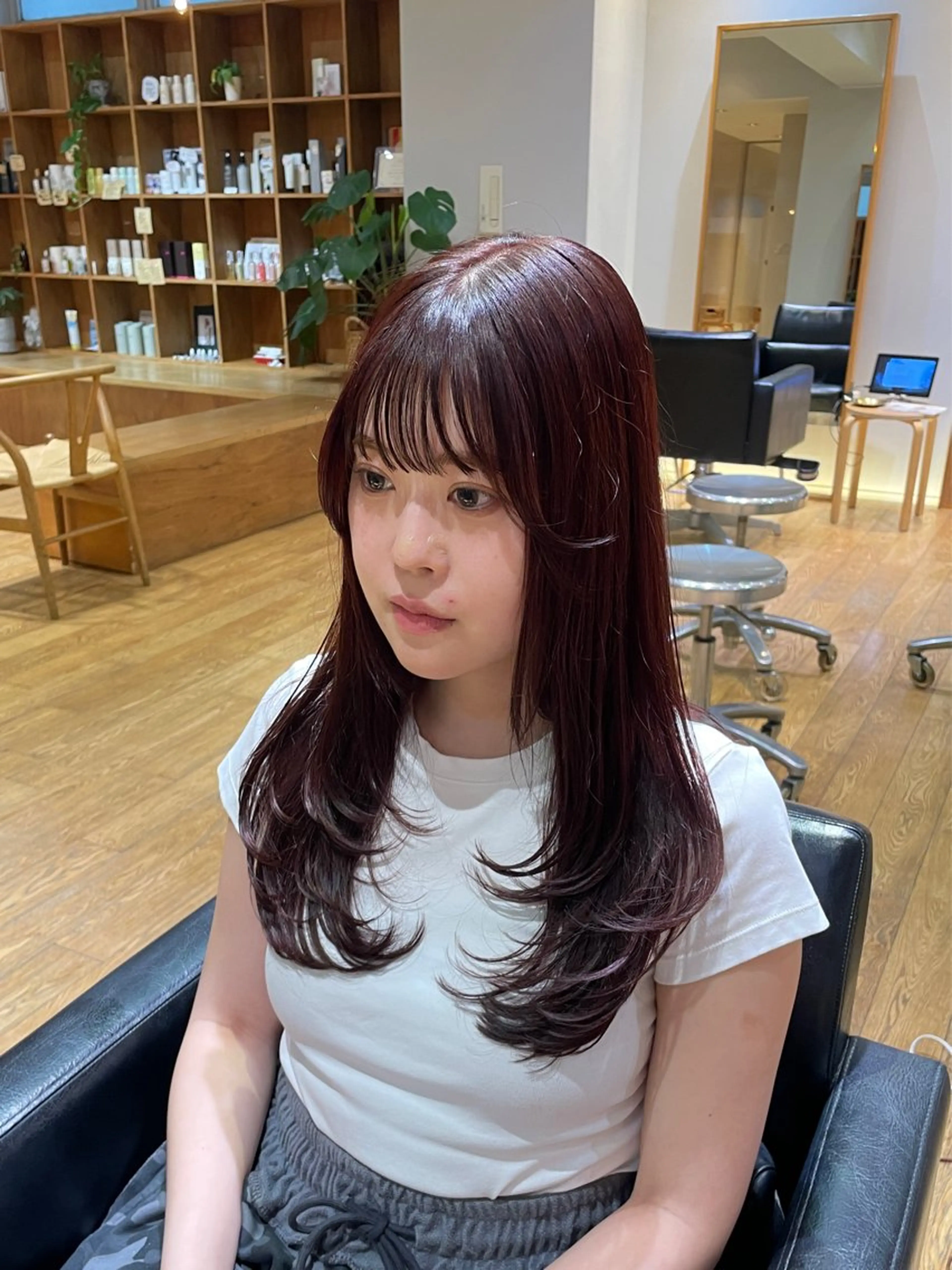 ロング カラー ボルドーカラー レイヤーカット 縮毛矯正/レイヤー /ひかるのヘアスタイル