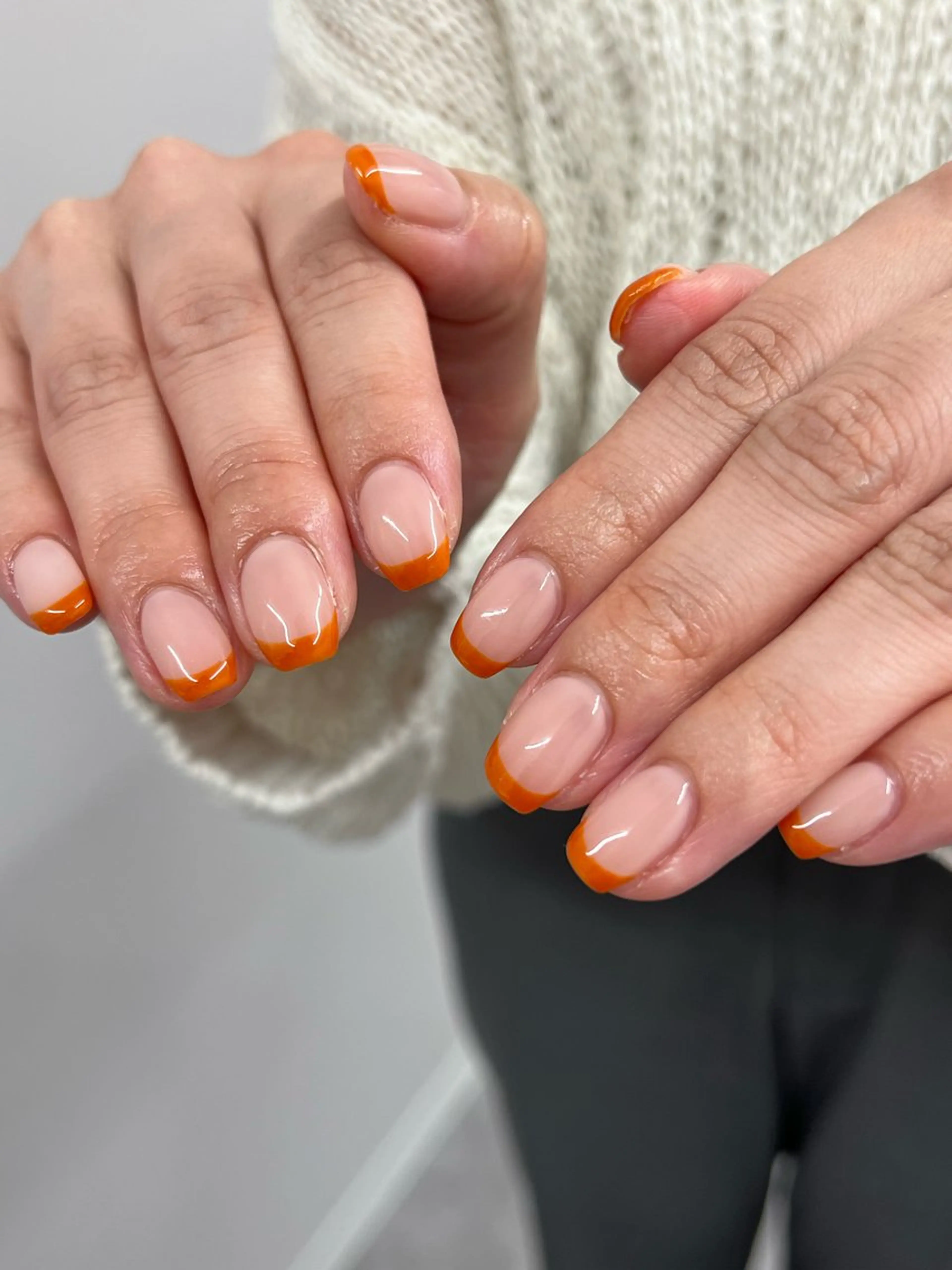 ネイル フレンチネイル ジェルネイル マグネットネイル ニュアンスネイル オレンジ ハンドネイル ハンドケア Bana_ Nailのネイルデザイン