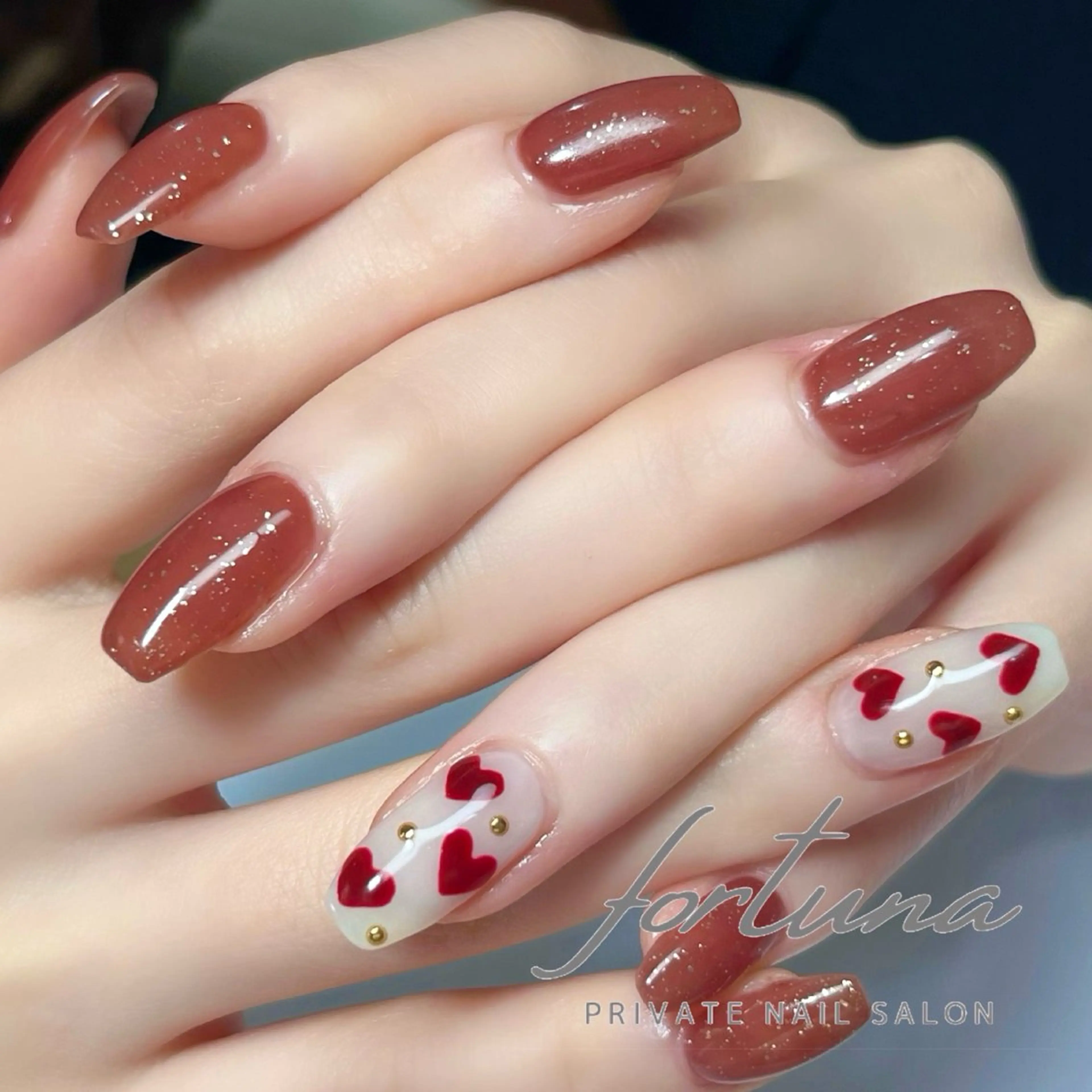 ネイル ジェルネイル ハート パラジェル バレンタイン ハンドネイル fortuna 武藤裕美のネイルデザイン