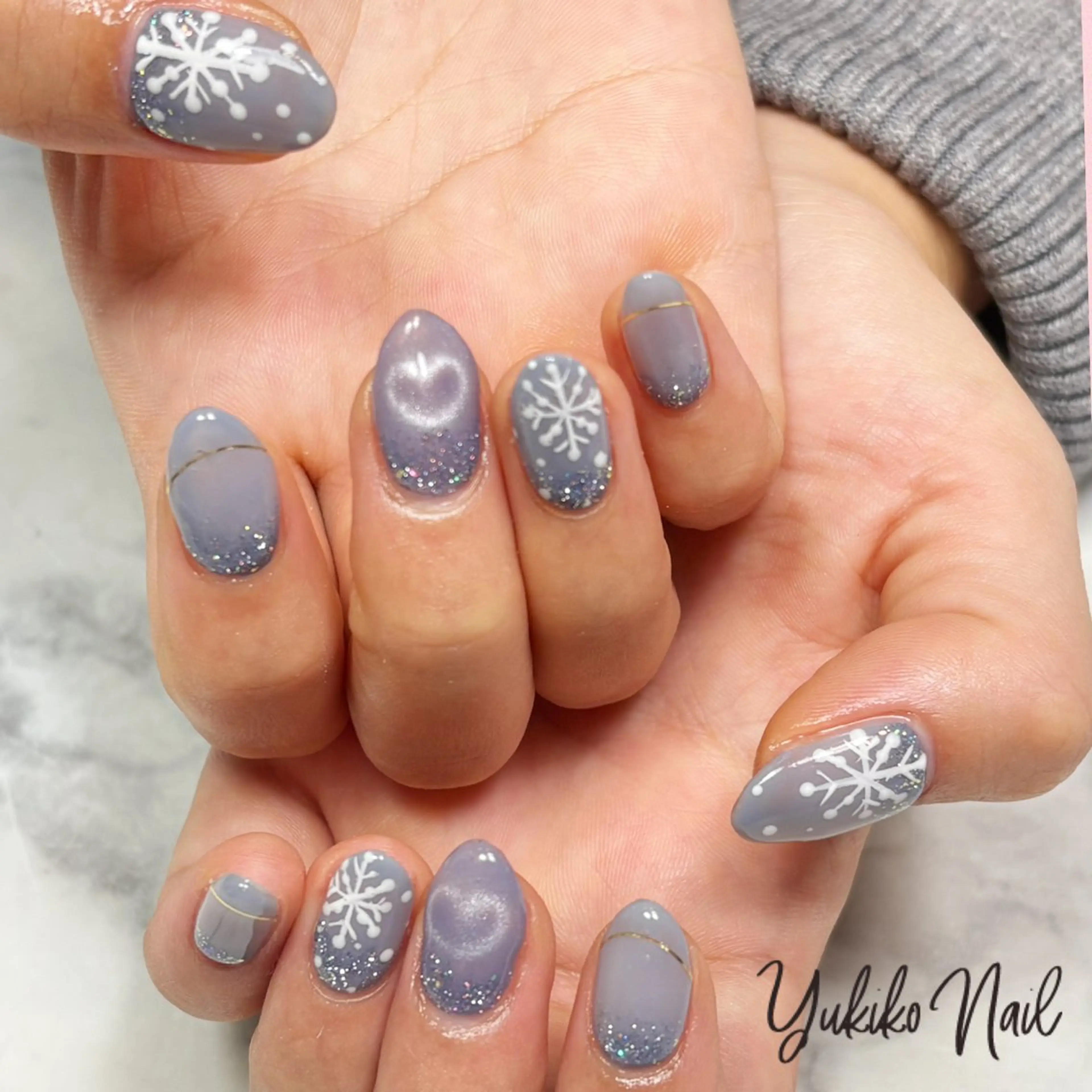 ネイル ハート マグネットネイル 冬ネイル ハンドネイル ユキコ ネイルのネイルデザイン
