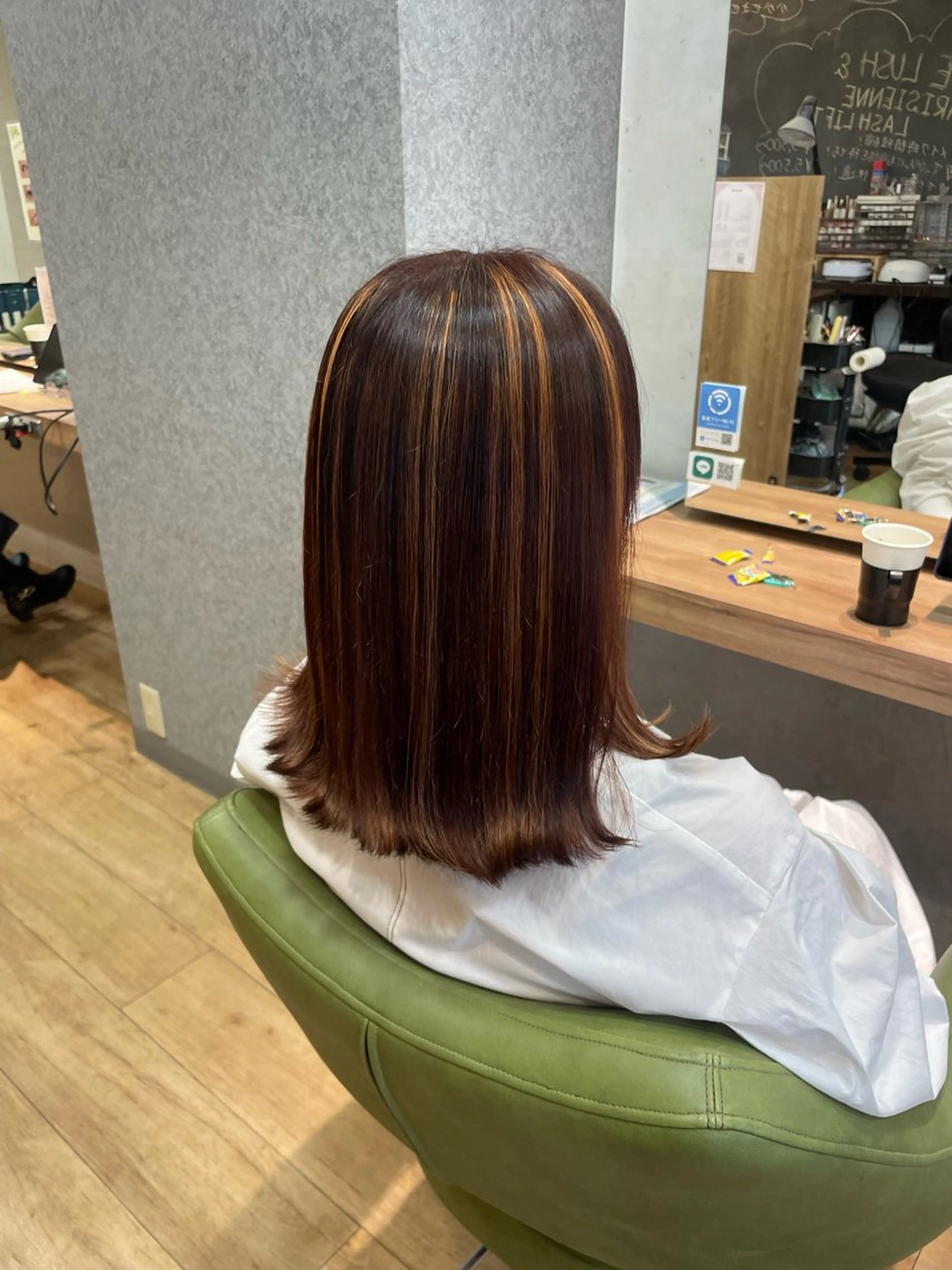 ミディアム カラー ハイライトカラー オレンジ ハイライト ヘアカラー 髪質改善/Bloss om🌷高橋沙衣のヘアスタイル