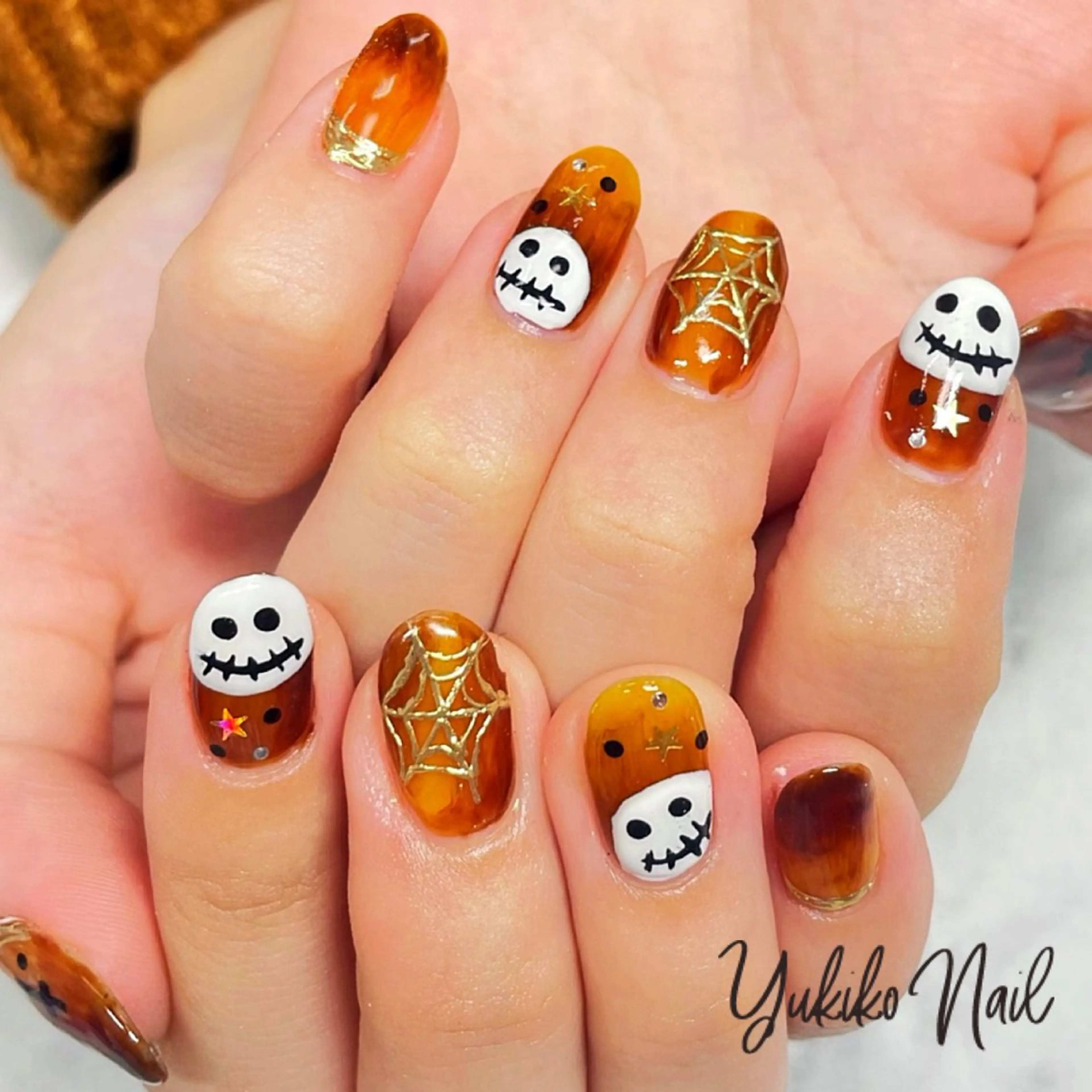 ネイル べっ甲ネイル ハロウィン ミラーネイル ユキコ ネイルのネイルデザイン