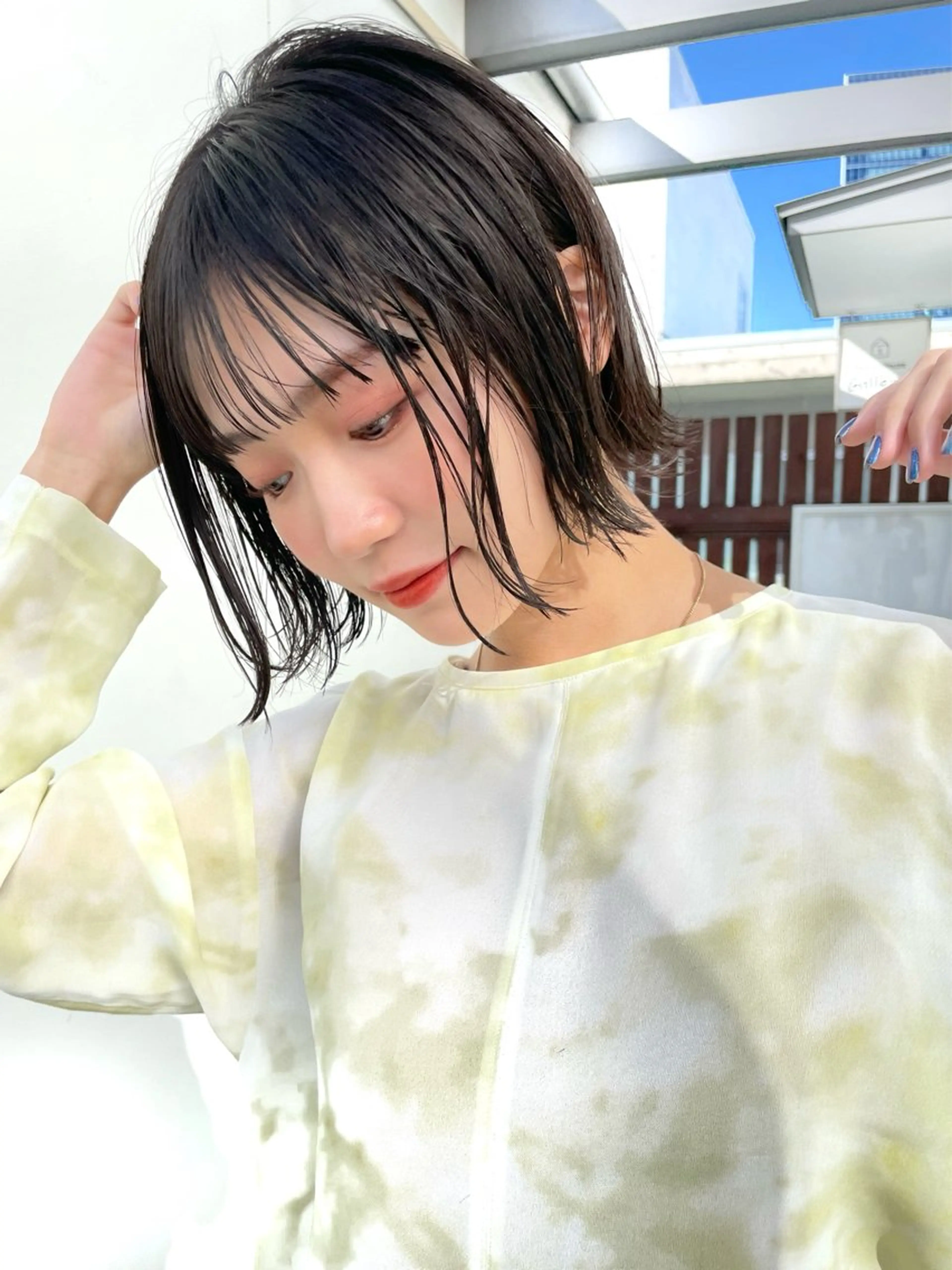 ショート カラー 切りっぱなしボブ ボブレイヤー ボブ くびれヘア 顔まわりレイヤー カット ヘアカラー 結べるレイヤーボブ くびれLady表参道のヘアスタイル