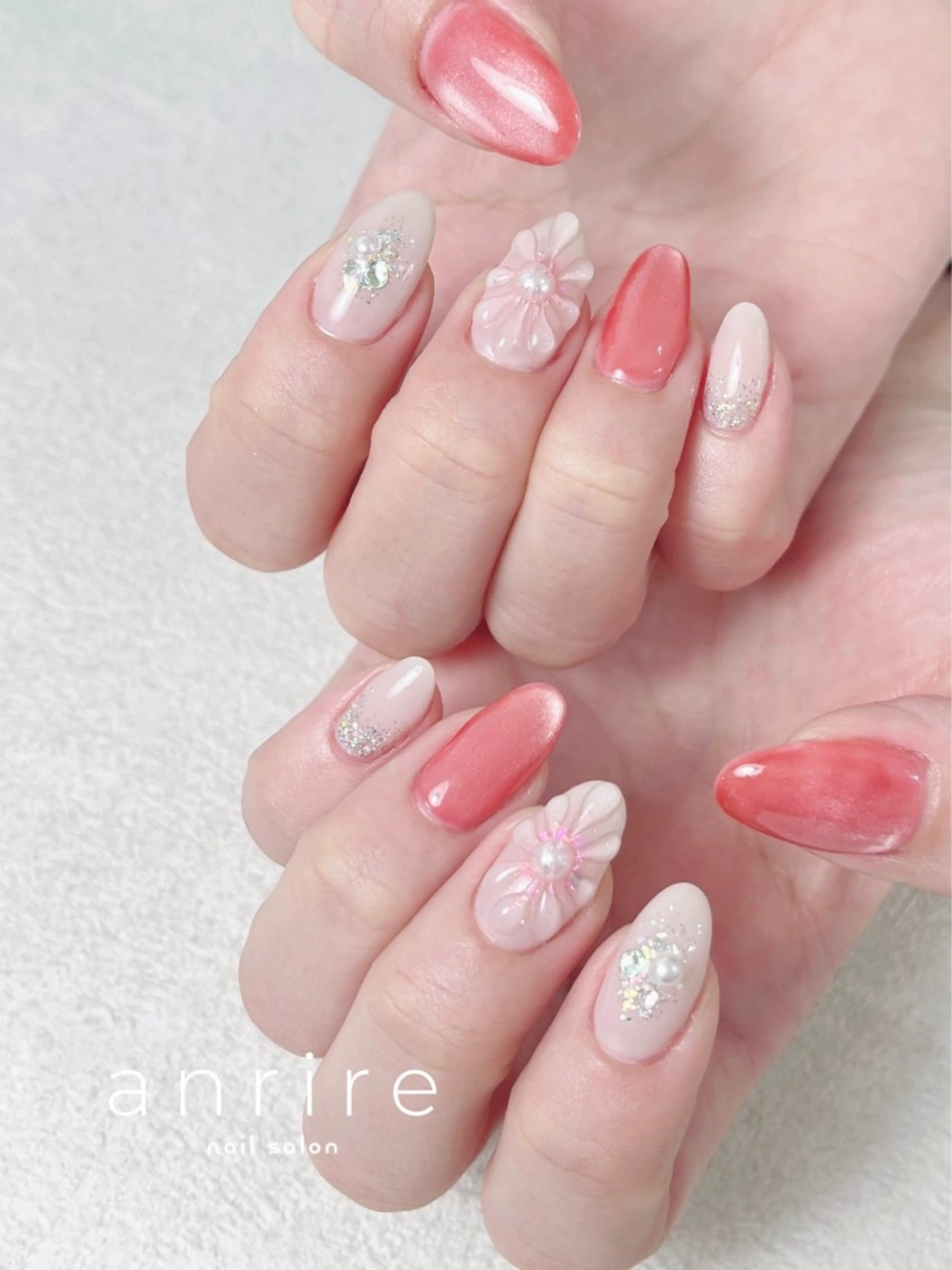 ネイル フラワーネイル マグネットネイル ぷっくりネイル 春ネイル ハンドネイル nail salon anrire〜アンリール〜所属・nailsalon anrireのネイルデザイン
