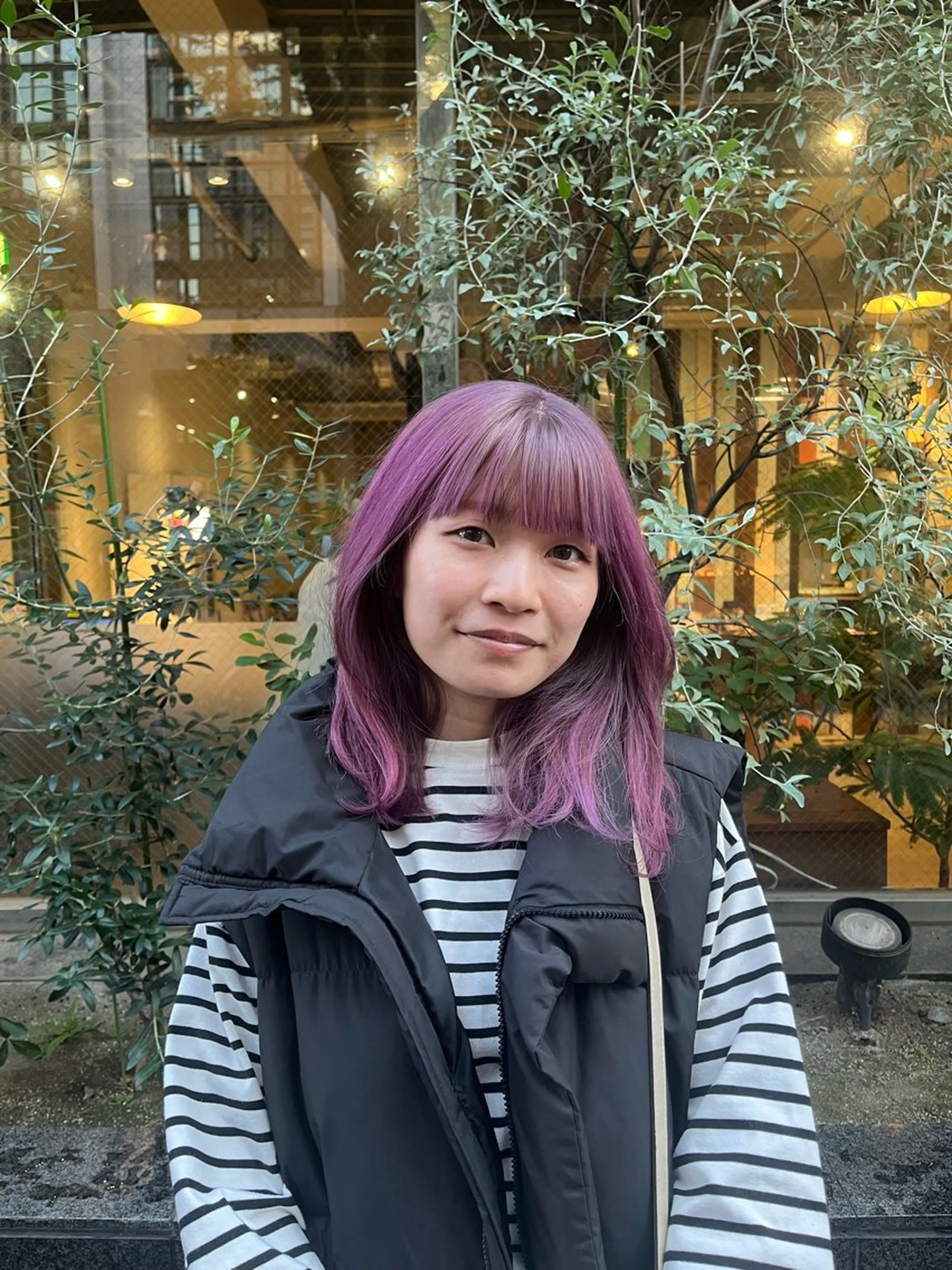 ミディアム カラー ラベンダーカラー えんぐちとも／透明感 カラー／博多ボブのヘアスタイル