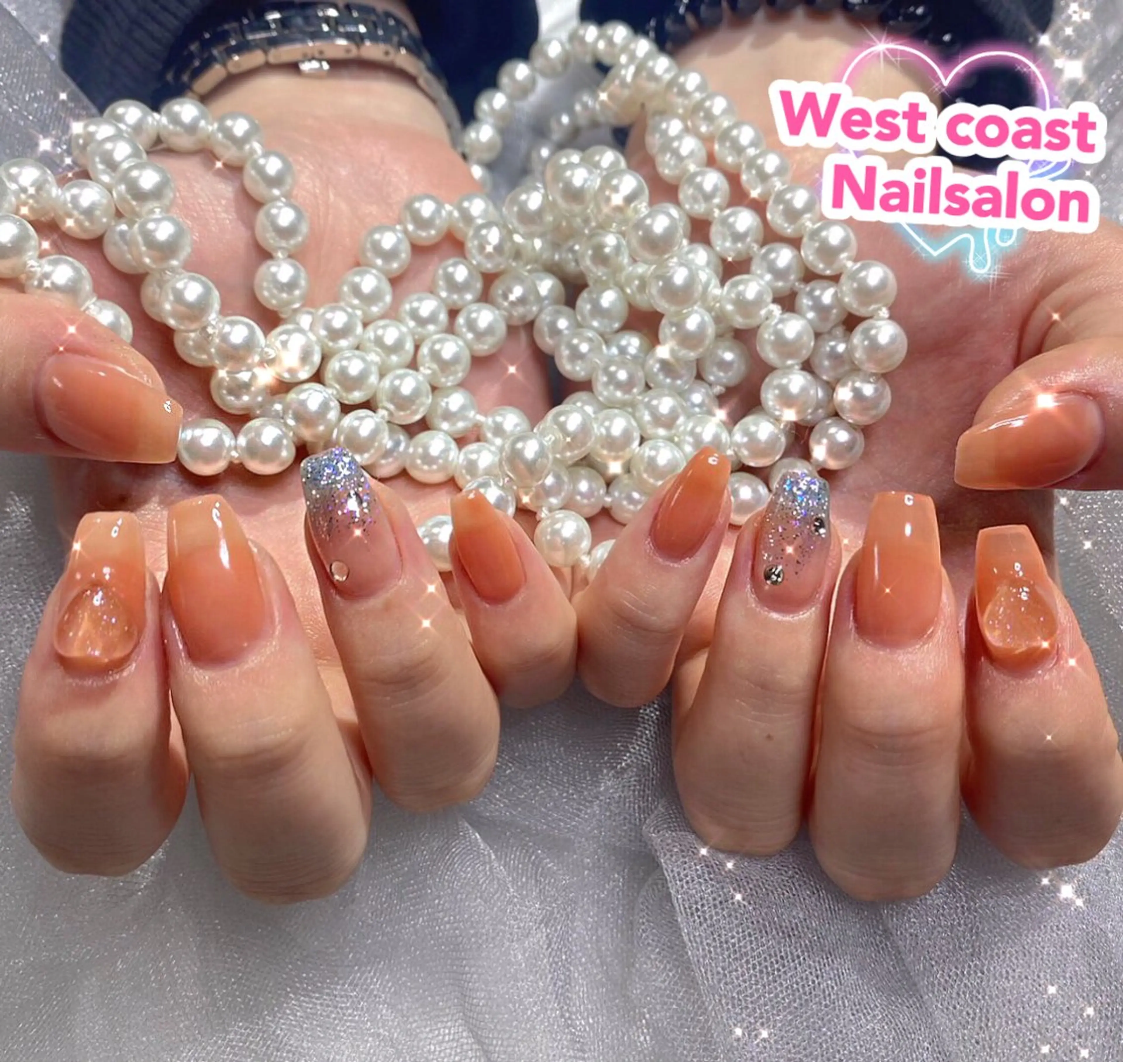 ネイル リボン、ガーリー パーツ放題専門店のネイルデザイン