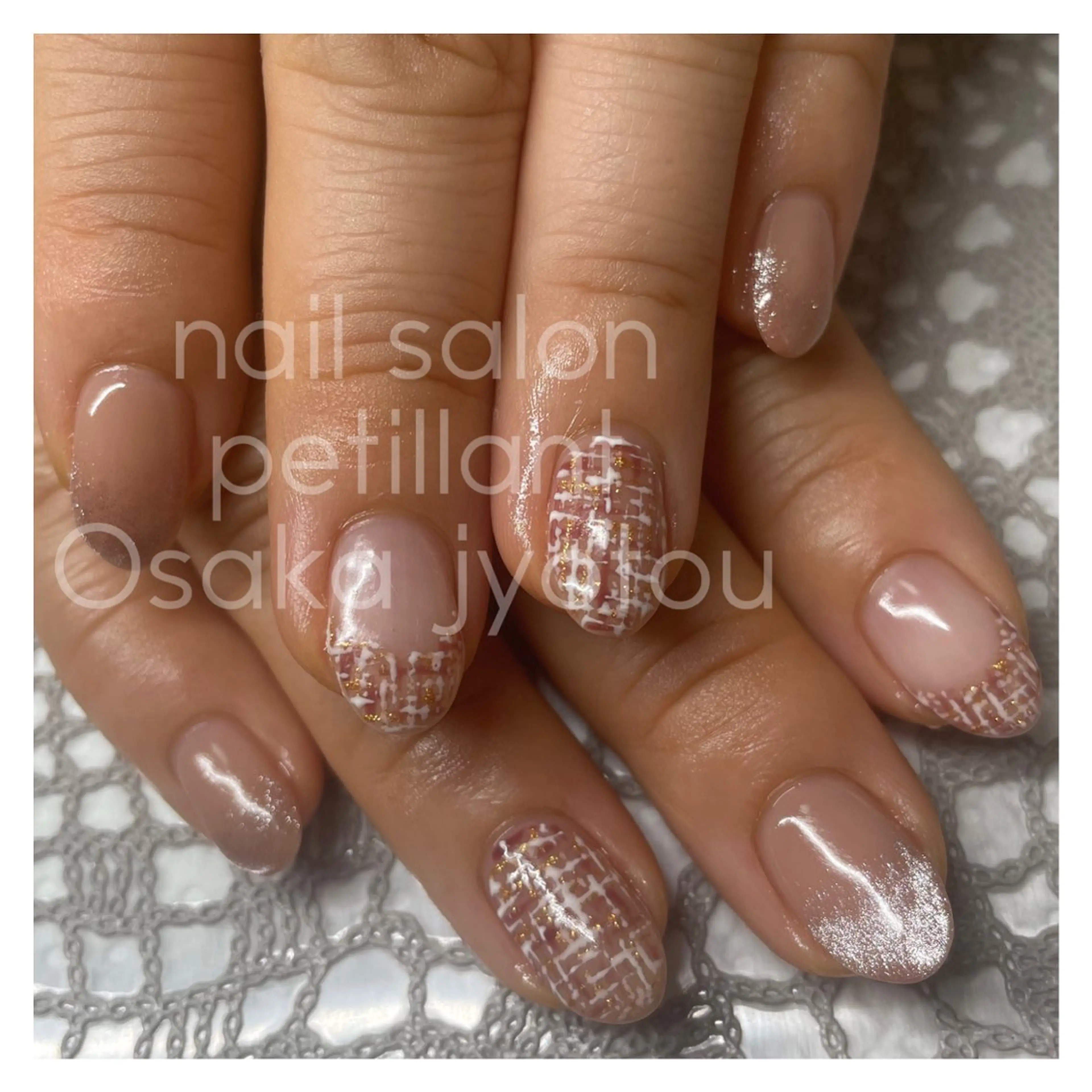 ネイル マグネットネイル ピンク ツイードネイル petillant所属・nail salon petillantのネイルデザイン
