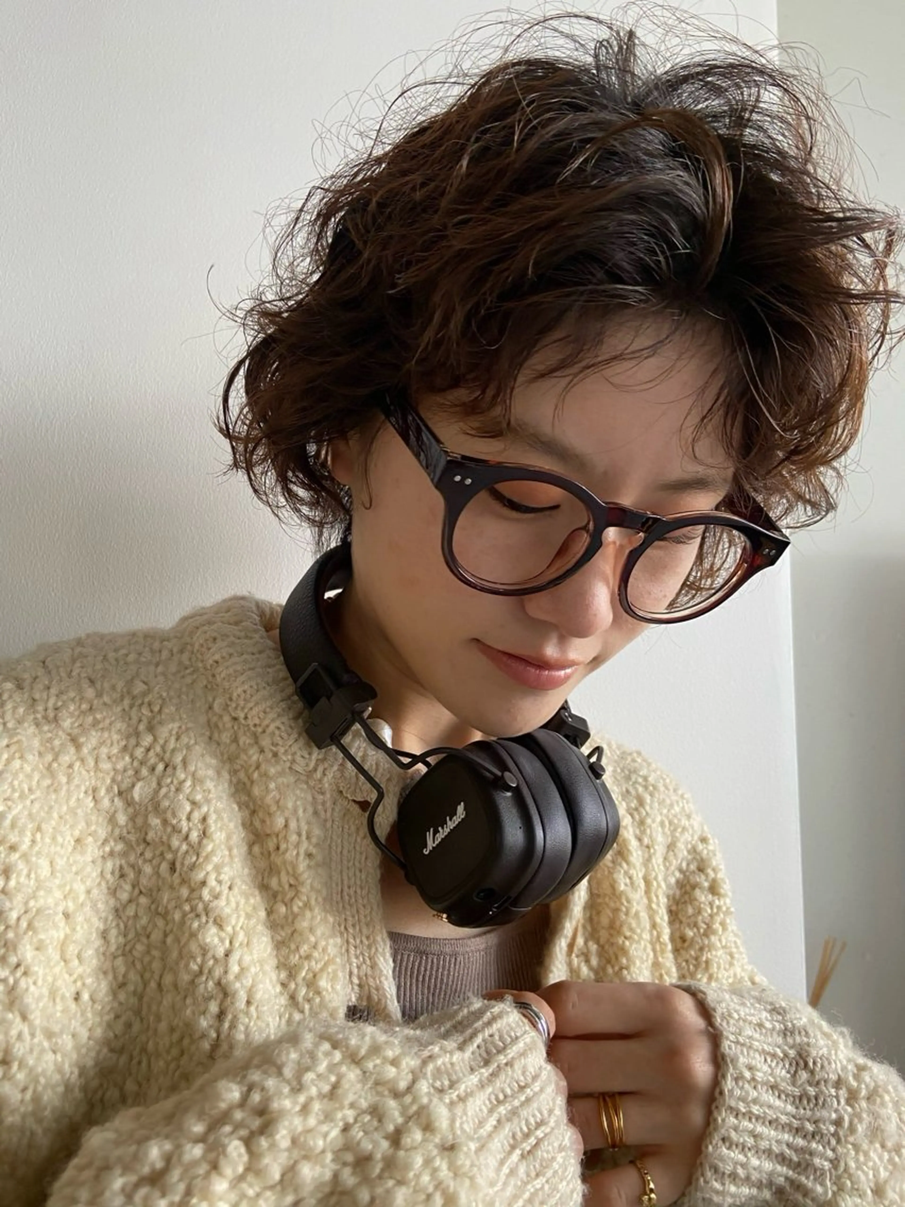 ミディアム カット パーマ 頭皮につけないカラー /白髪ぼかし/実加永のヘアスタイル