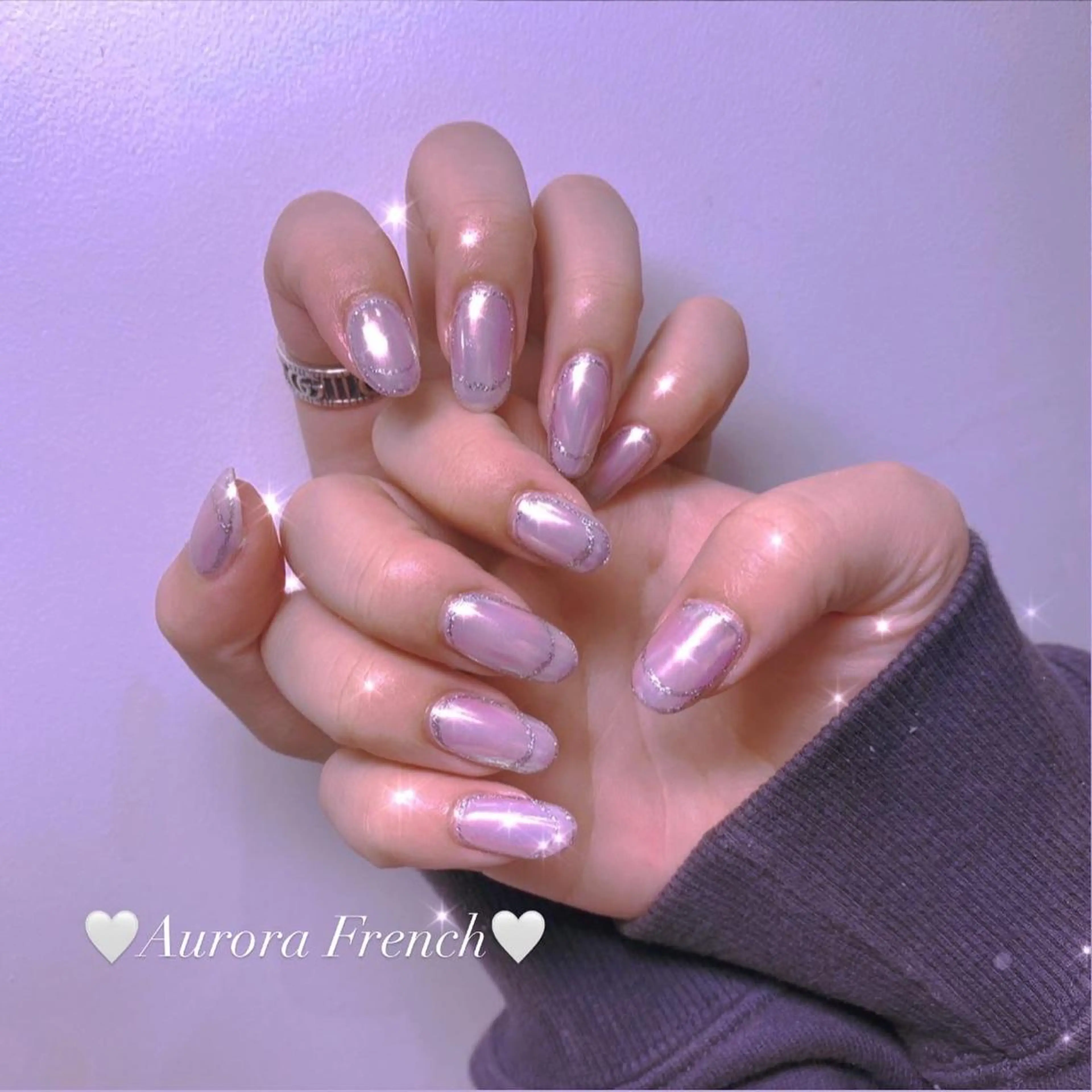 ネイル オーロラネイル フレンチネイル PLATINUM   DOLL【プラチナムドール】所属・ひろこ eyelist🎀のマツエク・マツパデザイン
