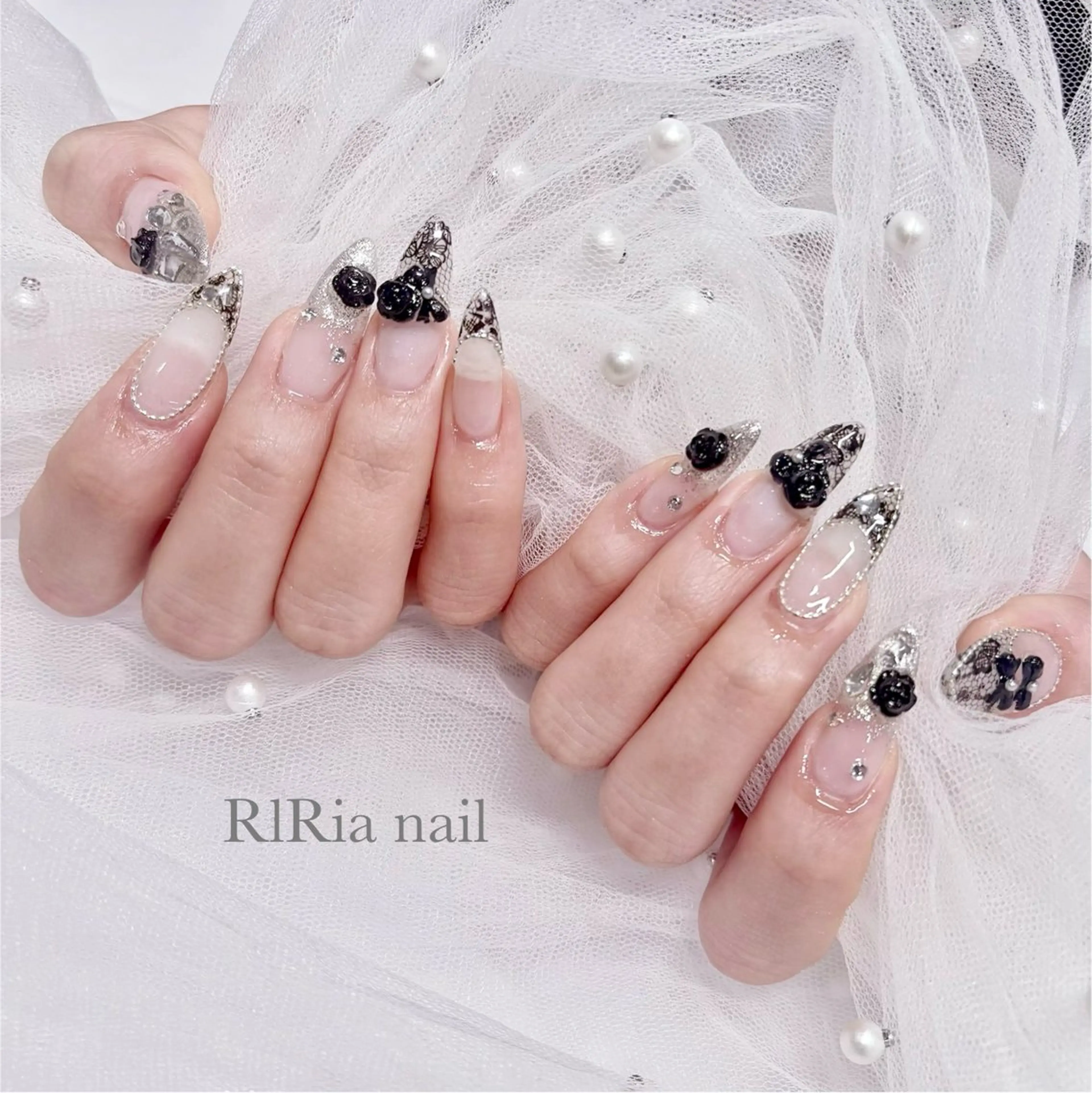 ネイル フラワーネイル 韓国ネイル レース ハンドネイル 🎀『RlRia』（GO TODAY シェアサロン 横浜Solace店内）🎀所属・RlRia .のネイルデザイン