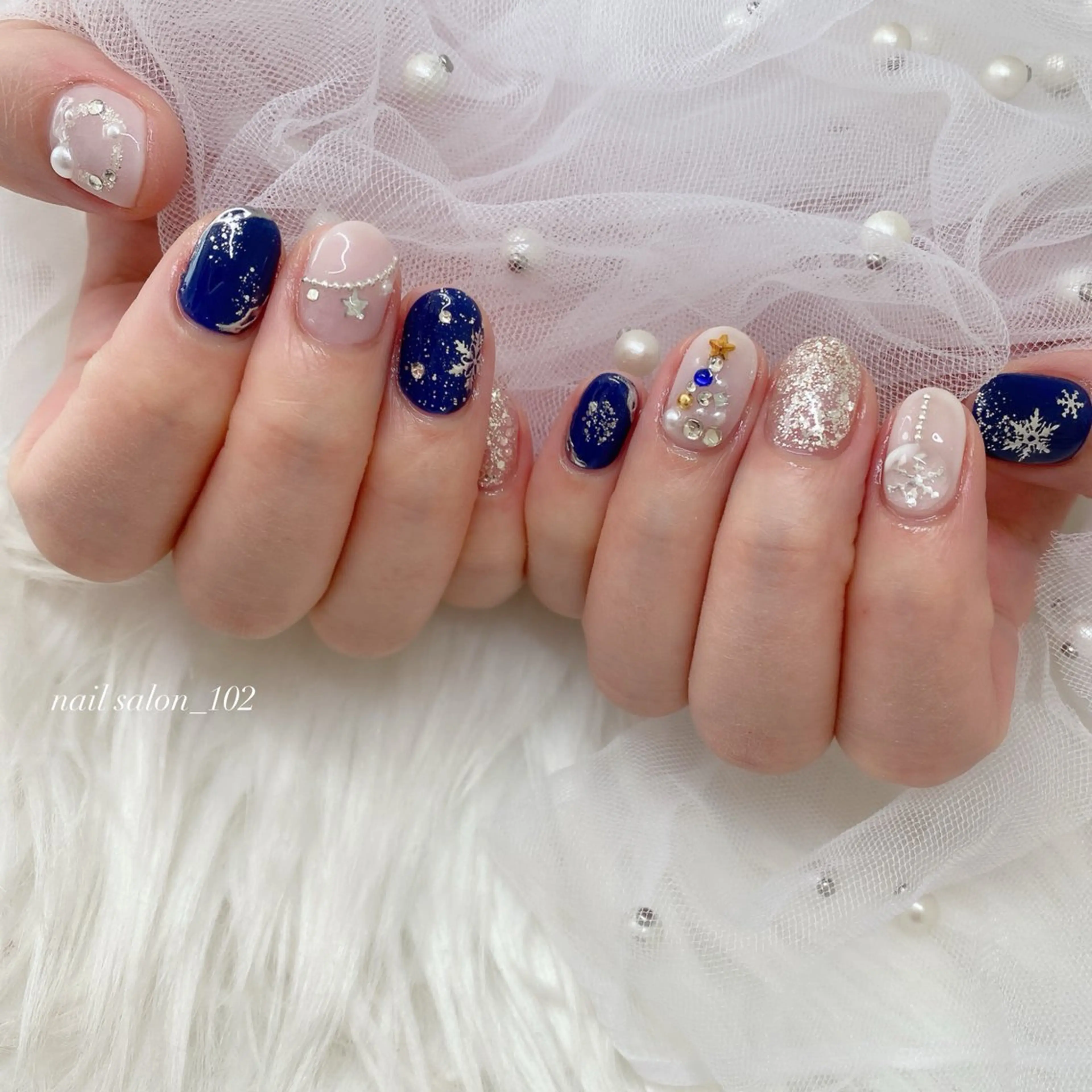 ネイル ネイビー 冬ネイル クリスマス ハンドネイル nail salon 102のその他イメージ