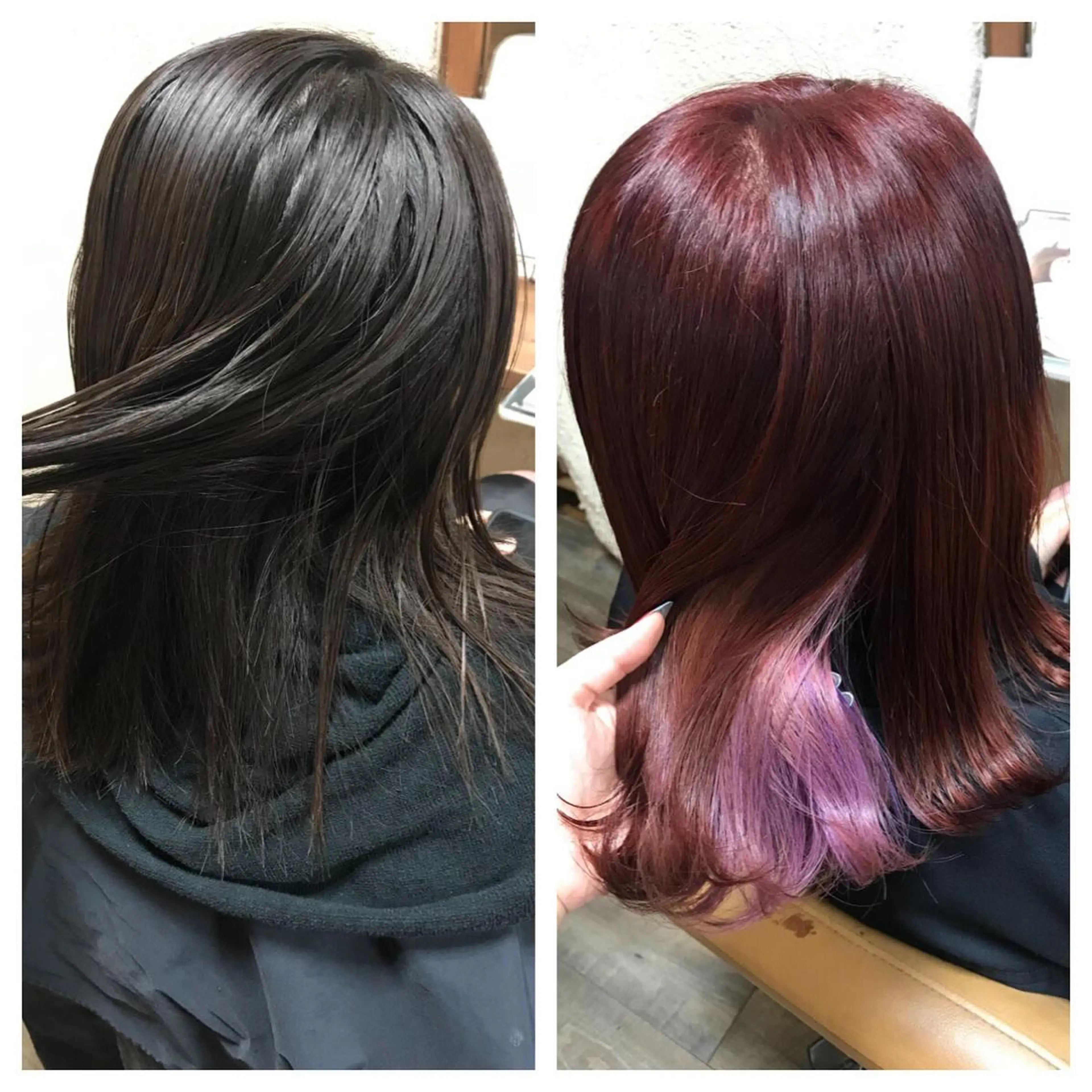 セミロング カラー 黒髪 ブリーチ ダブルカラー レッドカラー 卒業式のヘアスタイル 磧本 祐里恵のヘアスタイル