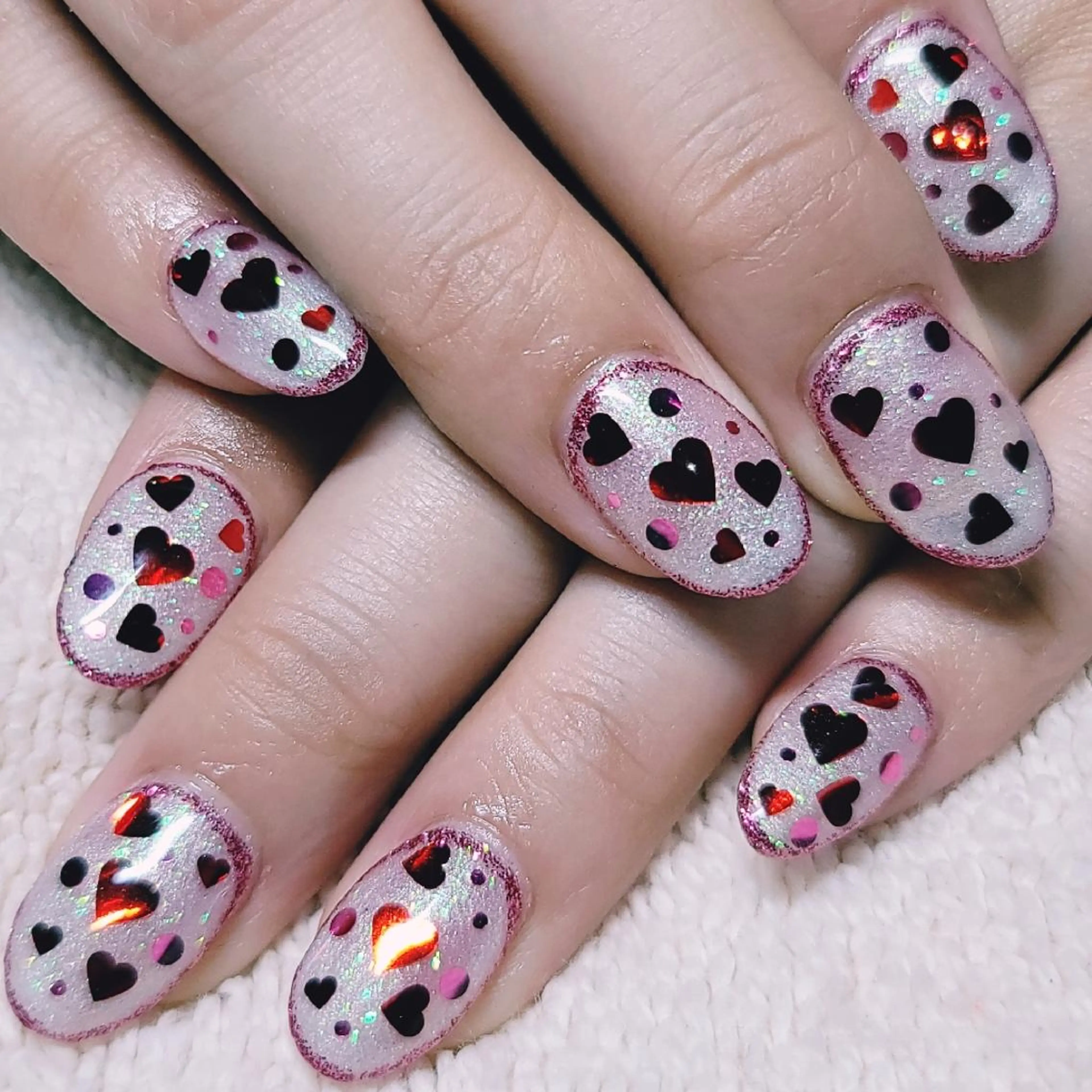 ネイル ハート ホログラムネイル キラキラネイル ラメ(グリッター) ワンカラーネイル ハンドネイル よしだ ひろきのネイルデザイン