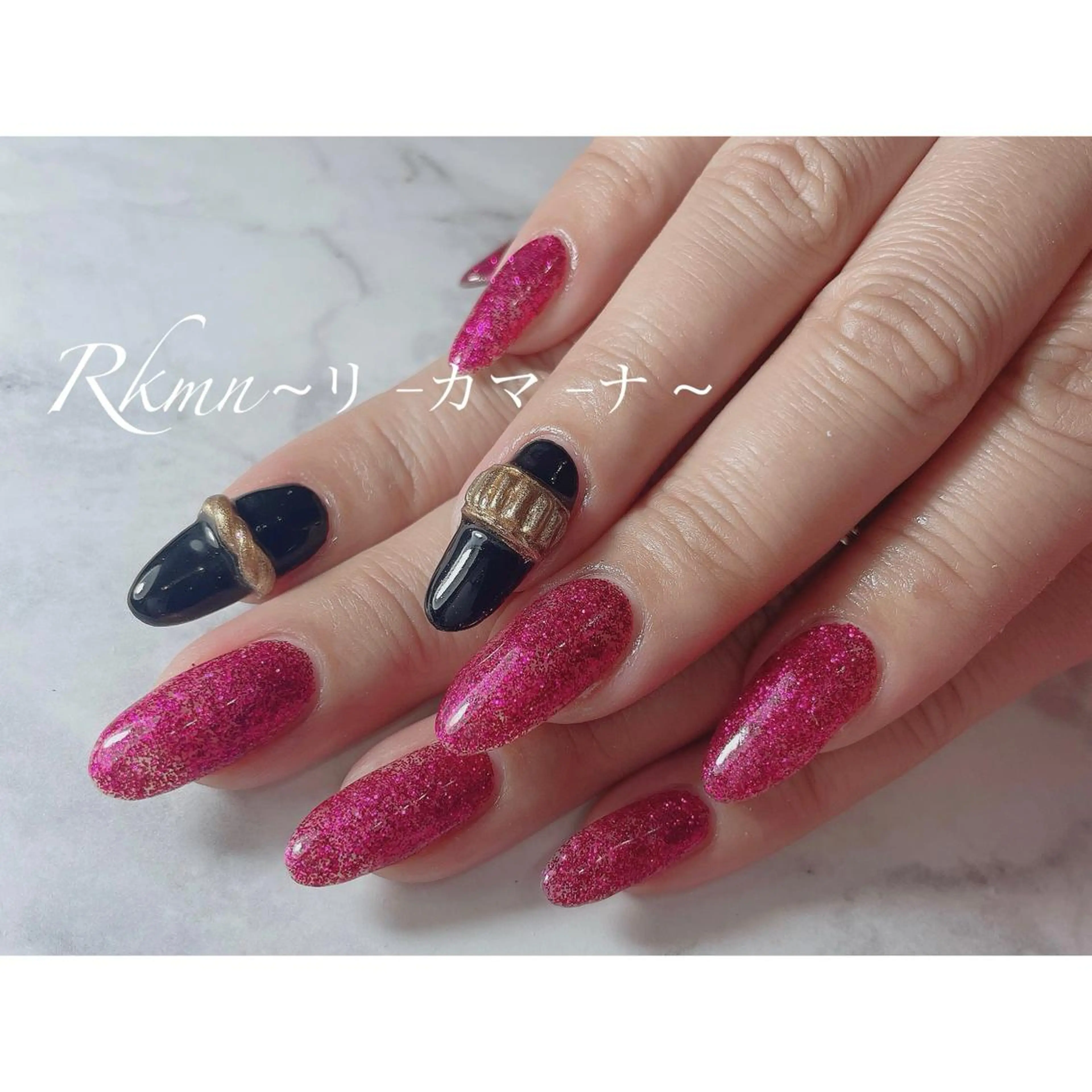 ネイル アートネイル ラメ(グリッター) ピンク 春ネイル ハンドネイル フットネイル ハンドケア Rkmn ~リ-カマ-ナ~のネイルデザイン