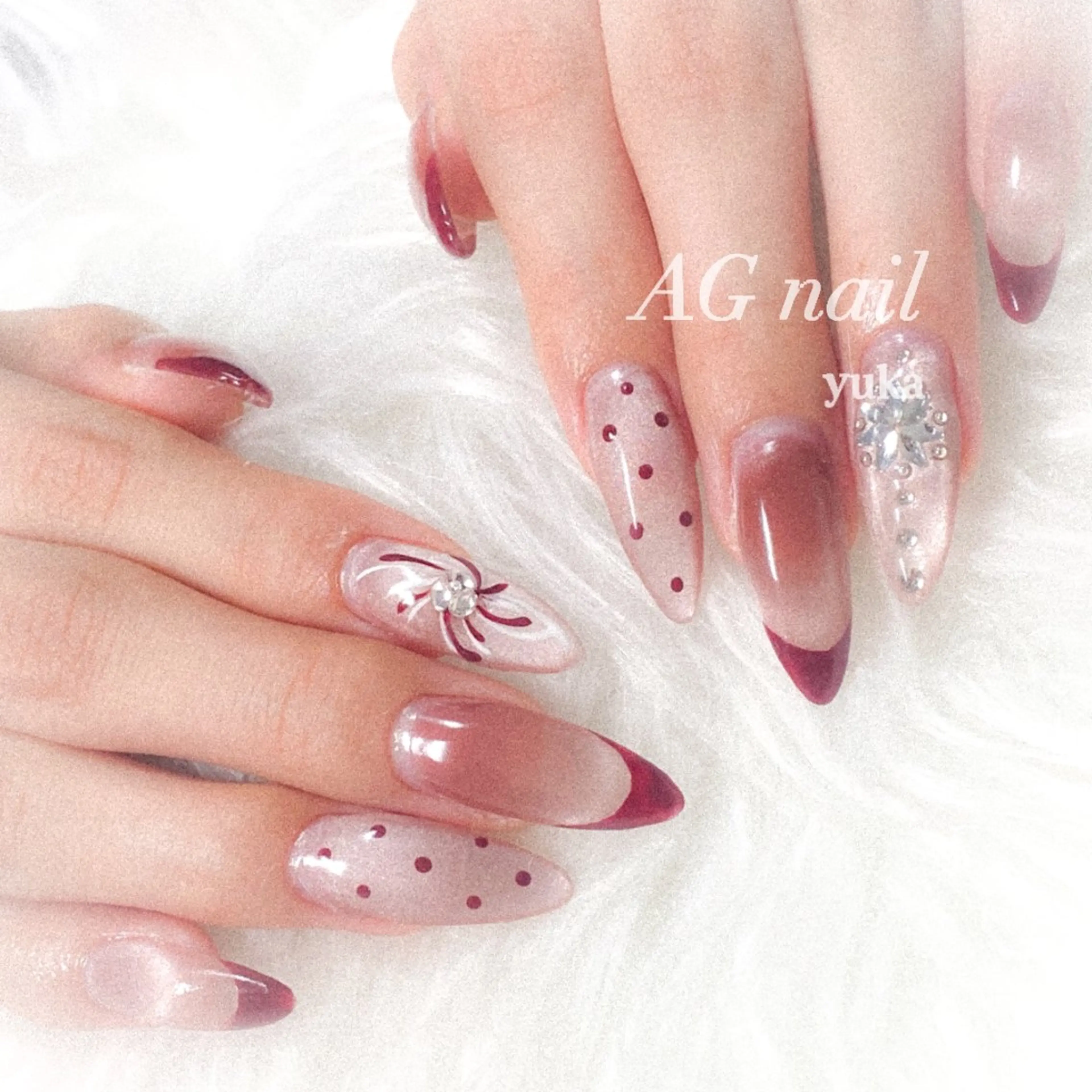 ネイル ドット フレンチネイル マグネットネイル マグネットフレンチ ハンドネイル AG nail 〚　yuka　〛のネイルデザイン