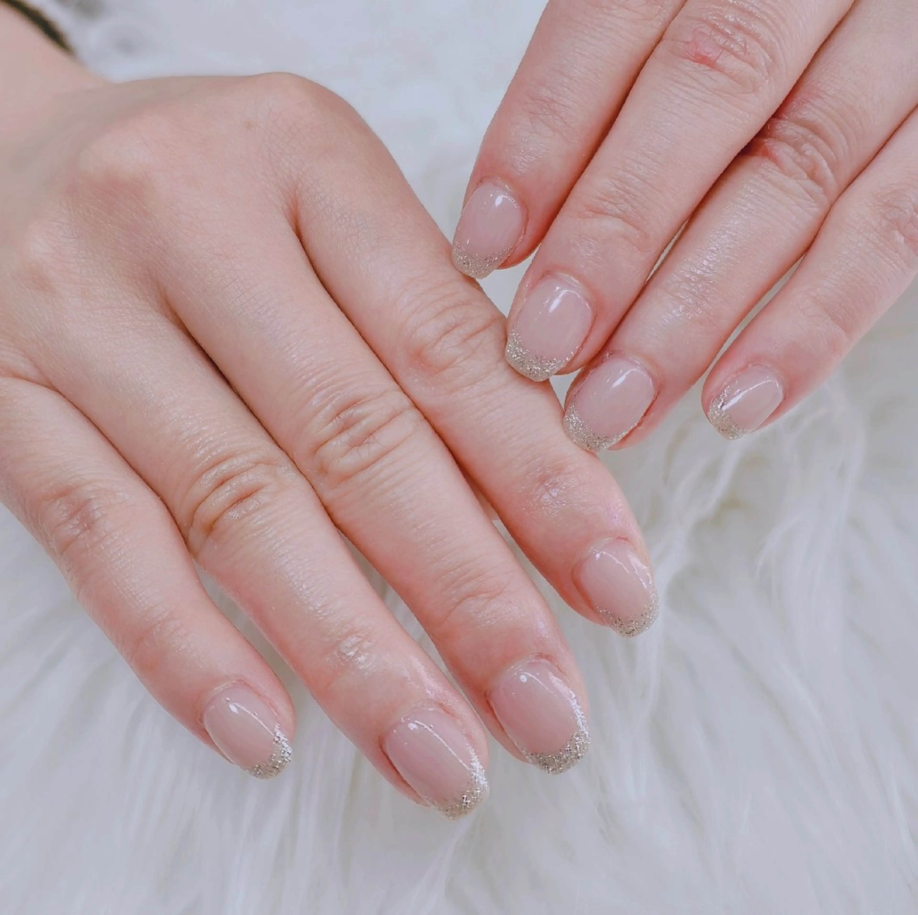 ネイル フレンチネイル ラメ(グリッター) ピンク ピンクベージュ U.NI所属・森川 雪のネイルデザイン