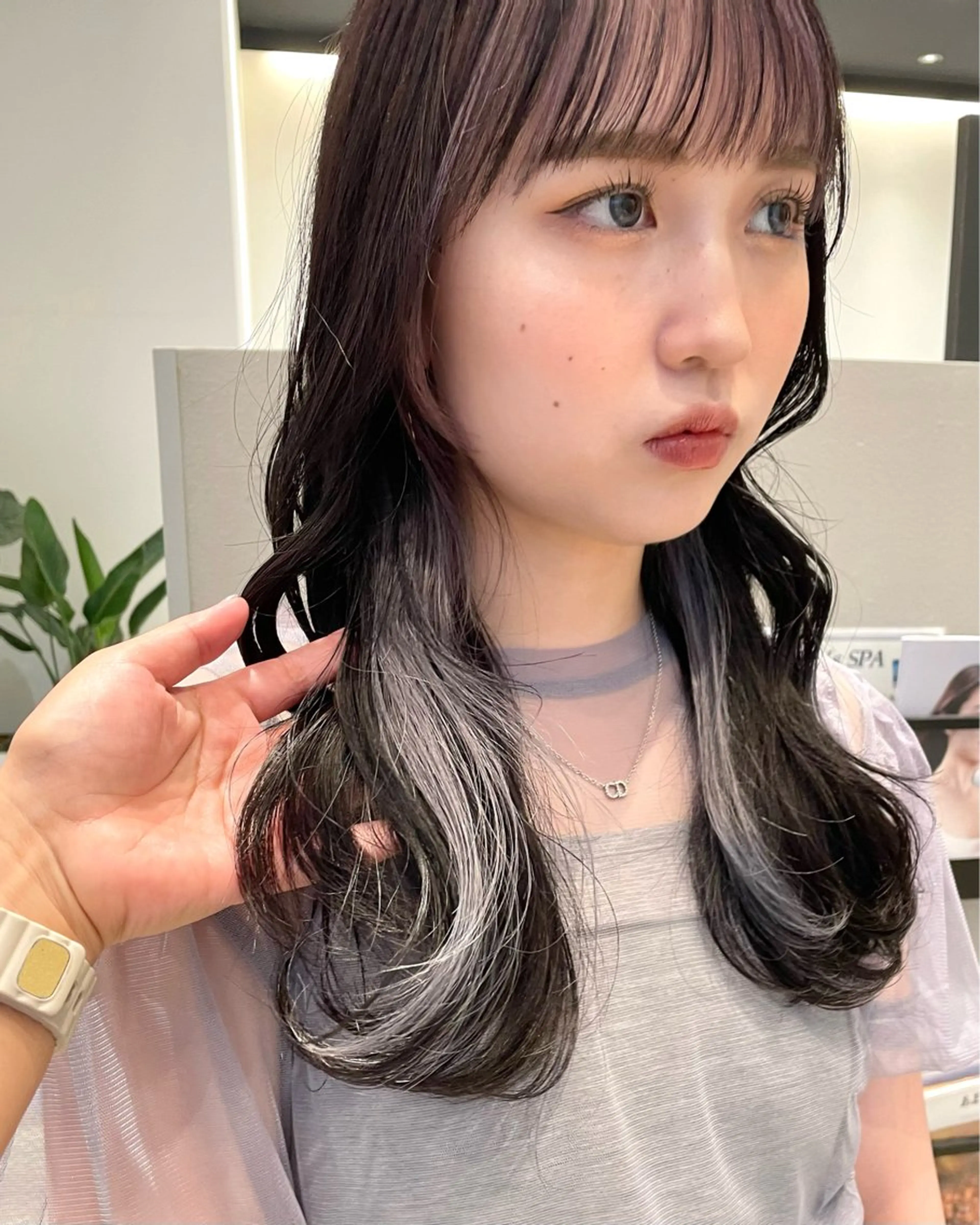 ロング カラー ブリーチ インナーカラー パープルカラー シルバー BELLA/天王寺/ 似合わせ/木浦心のヘアスタイル