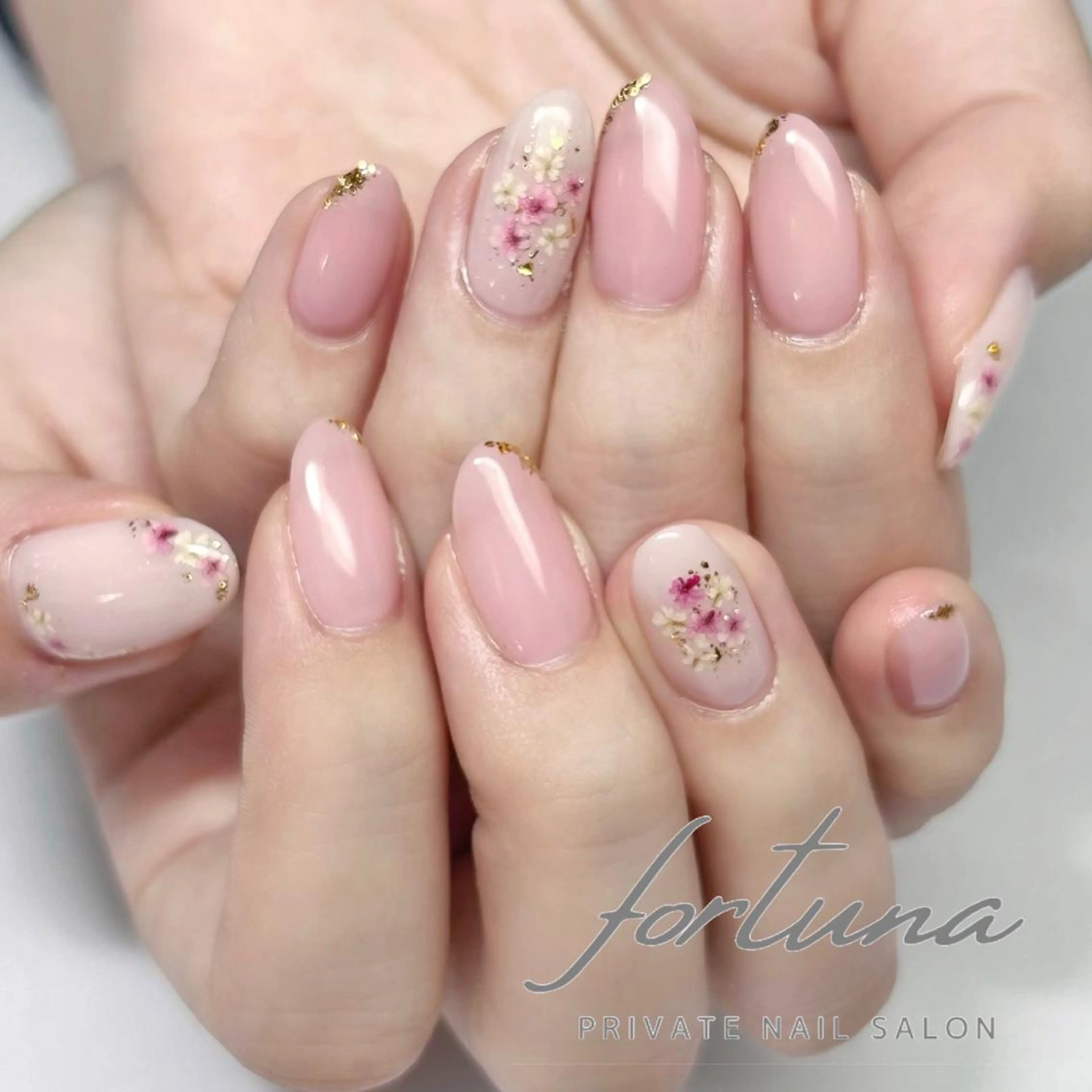 ネイル フラワーネイル ジェルネイル パラジェル ピンク 春ネイル ハンドネイル fortuna 武藤裕美のネイルデザイン