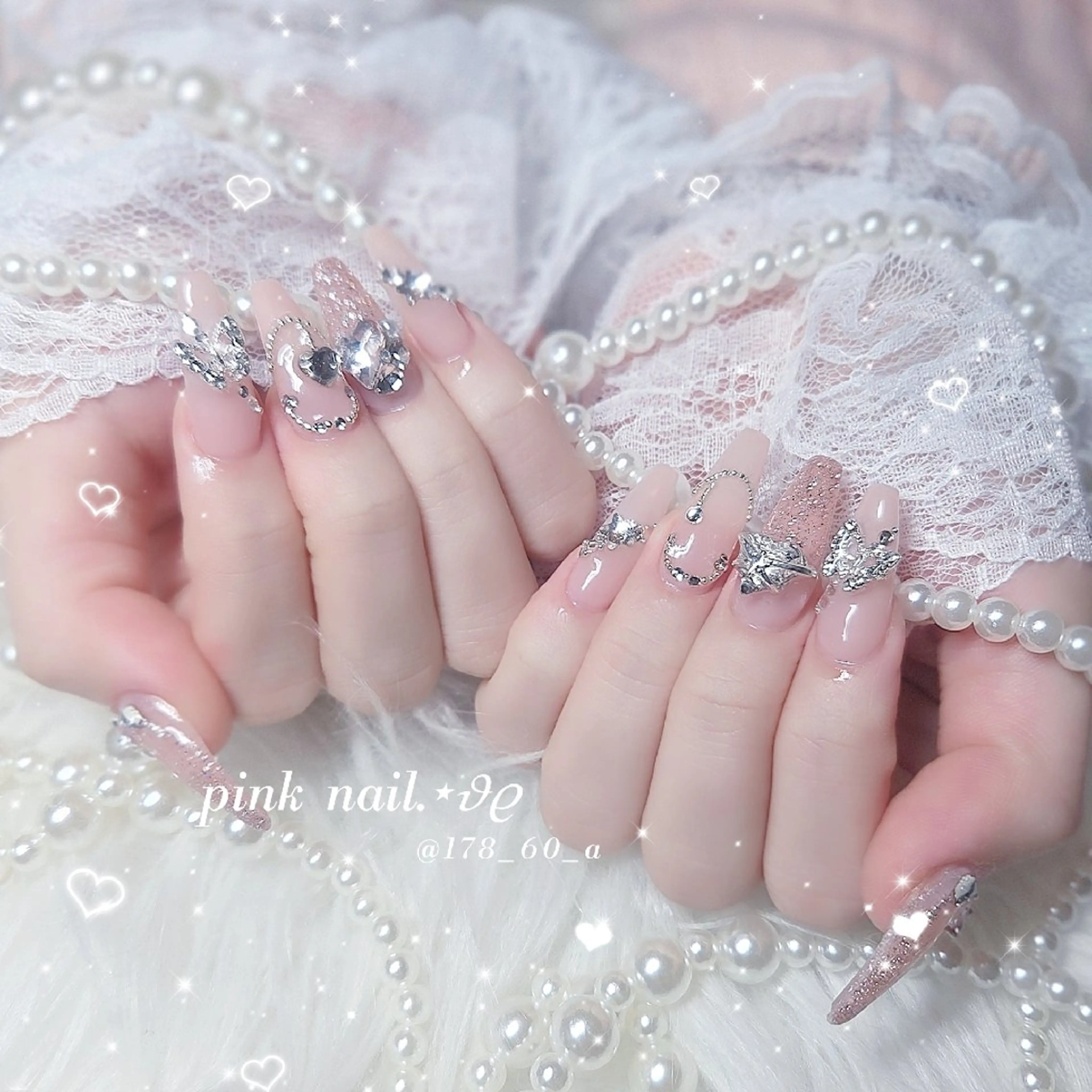 ネイル ガーリー グラデーション ラメ(グリッター) ラメグラデーション ピンク ハンドネイル HAPPINAS れん┊痛ネイル&3Dのネイルデザイン