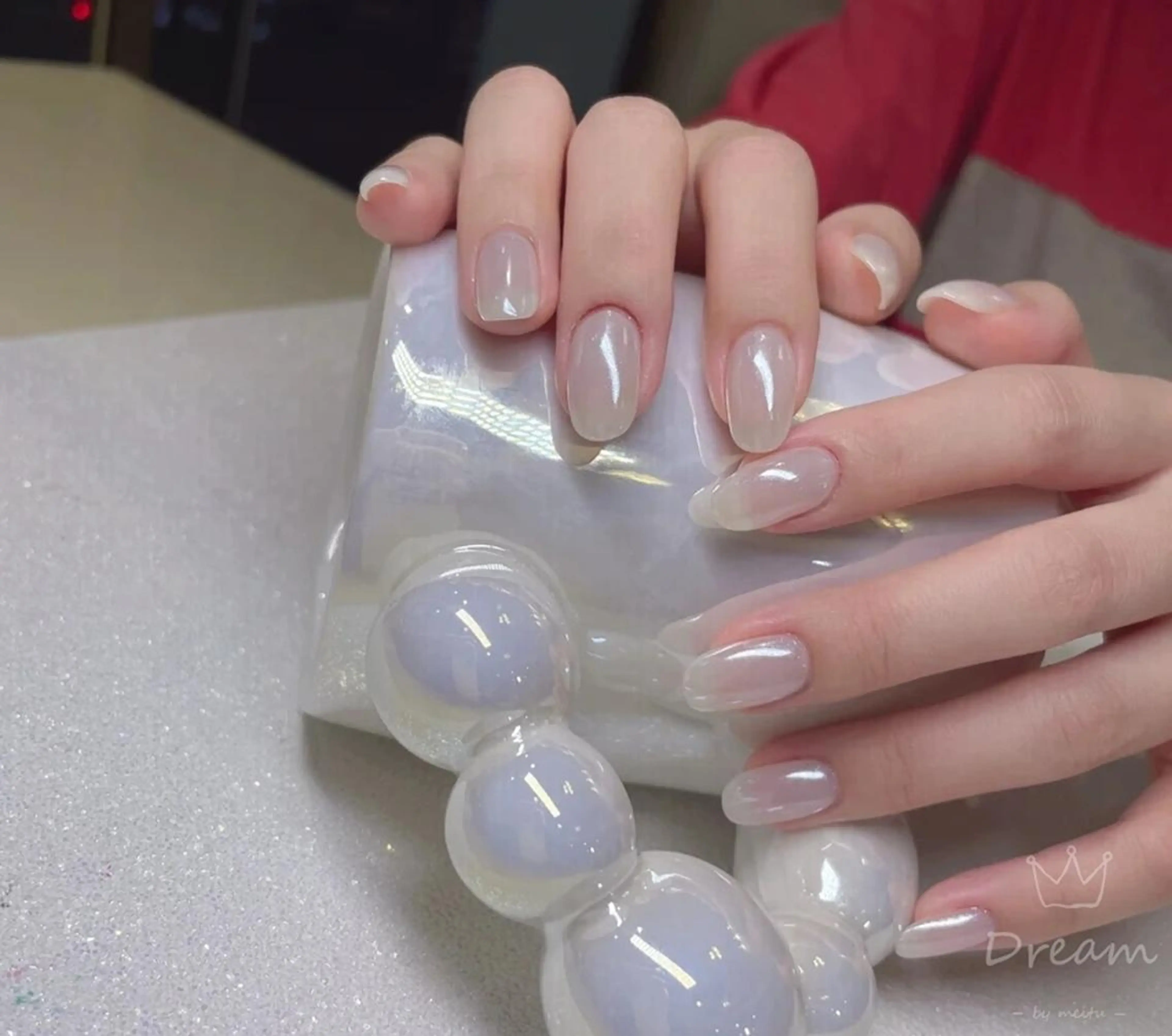 ネイル ショート オーロラネイル ハンドネイル ネイリストゆか💅 長さだし、深爪矯正のネイルデザイン