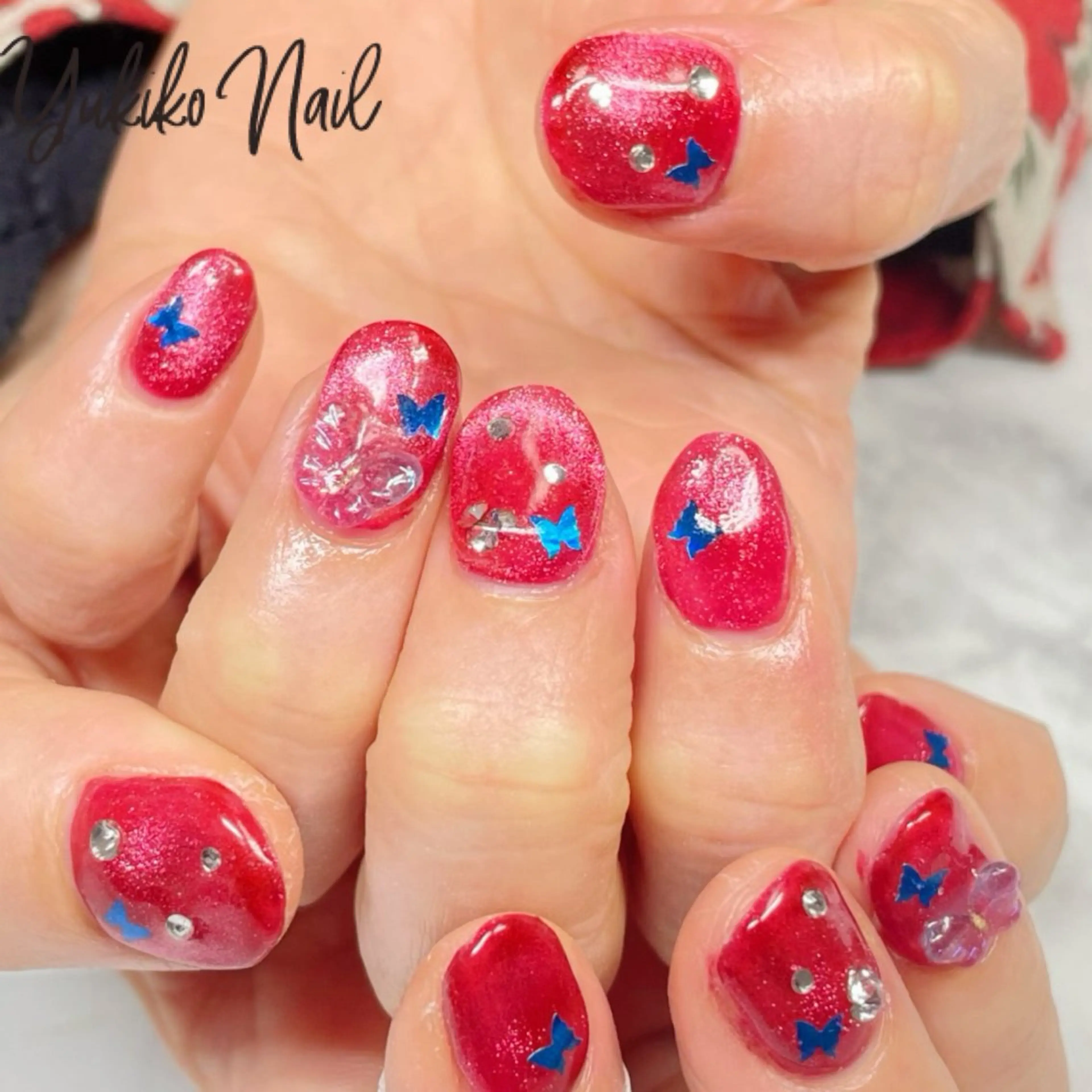 ネイル ブルー フレンチネイル グラデーション マグネットネイル マグネットフレンチ ハンドネイル ユキコ ネイルのネイルデザイン