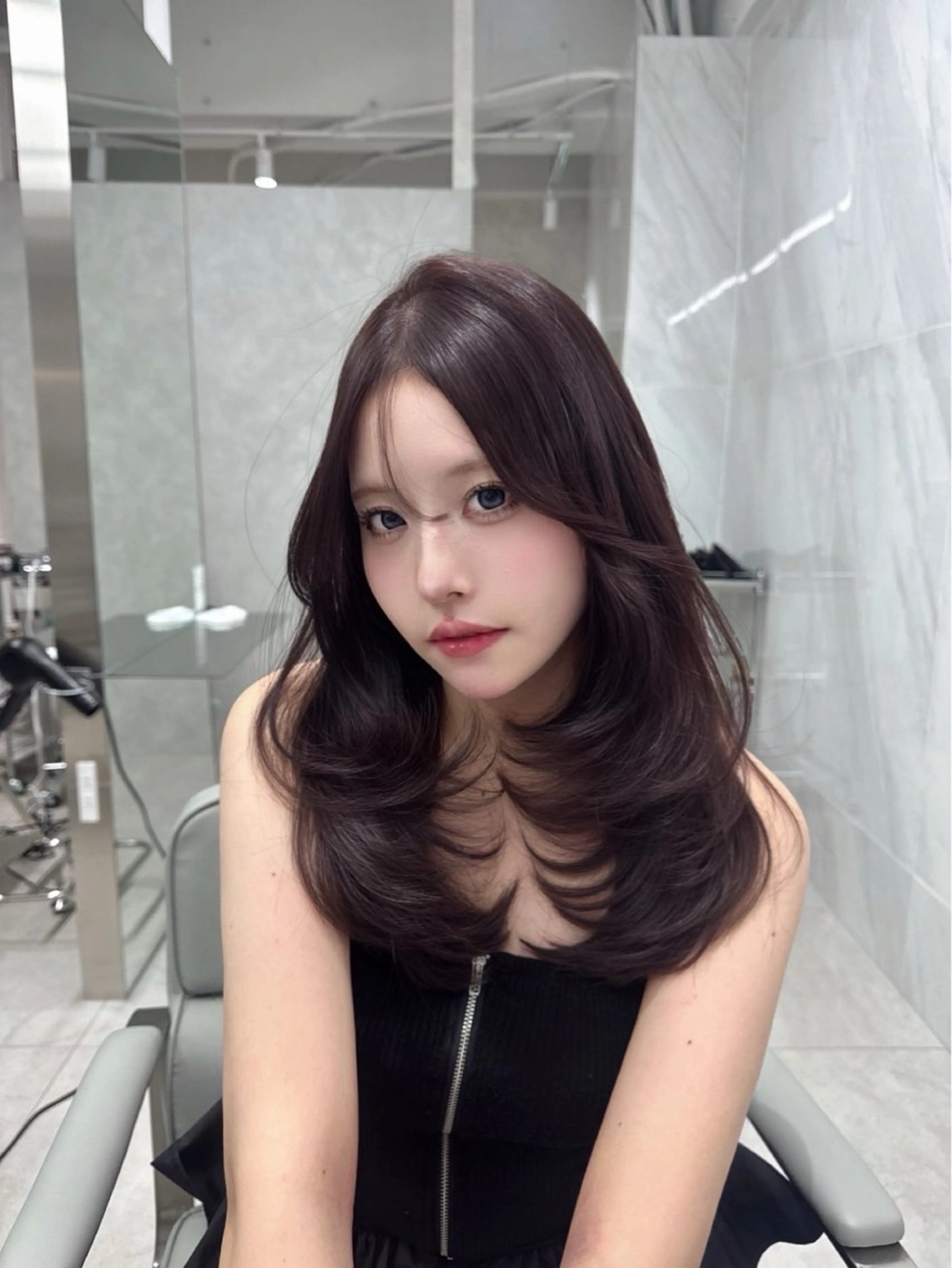 セミロング カラー ヘアアレンジ ブリーチ ダブルカラー ラベンダーカラー ラベンダーピンク ブリーチなしカラー 💎韓国/ レイヤー カット/ 暖色🫧のヘアスタイル