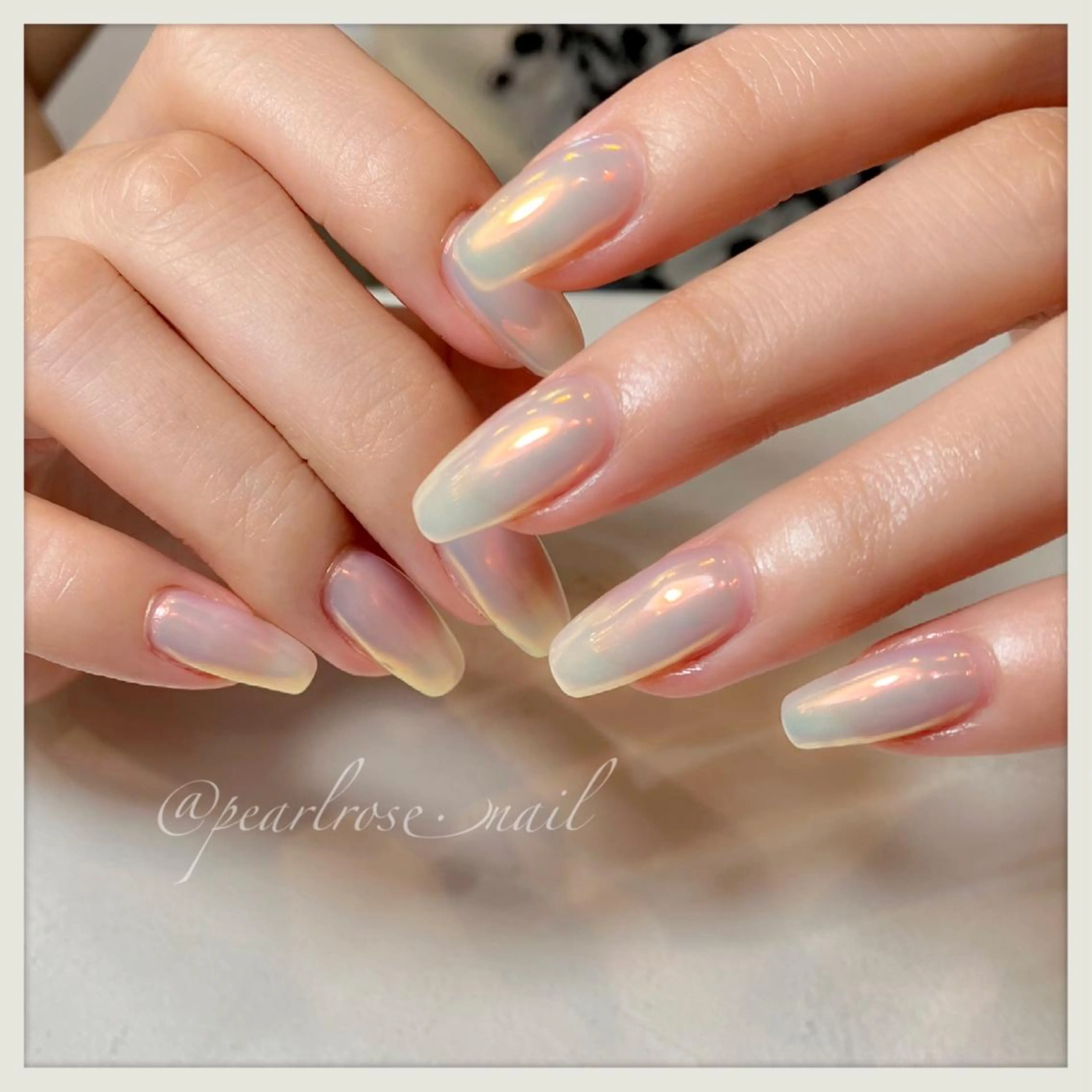 ネイル オーロラネイル ミラーネイル ハンドネイル Beauty salon Ryu・ange所属・PEARL ROSE パールローズのネイルデザイン