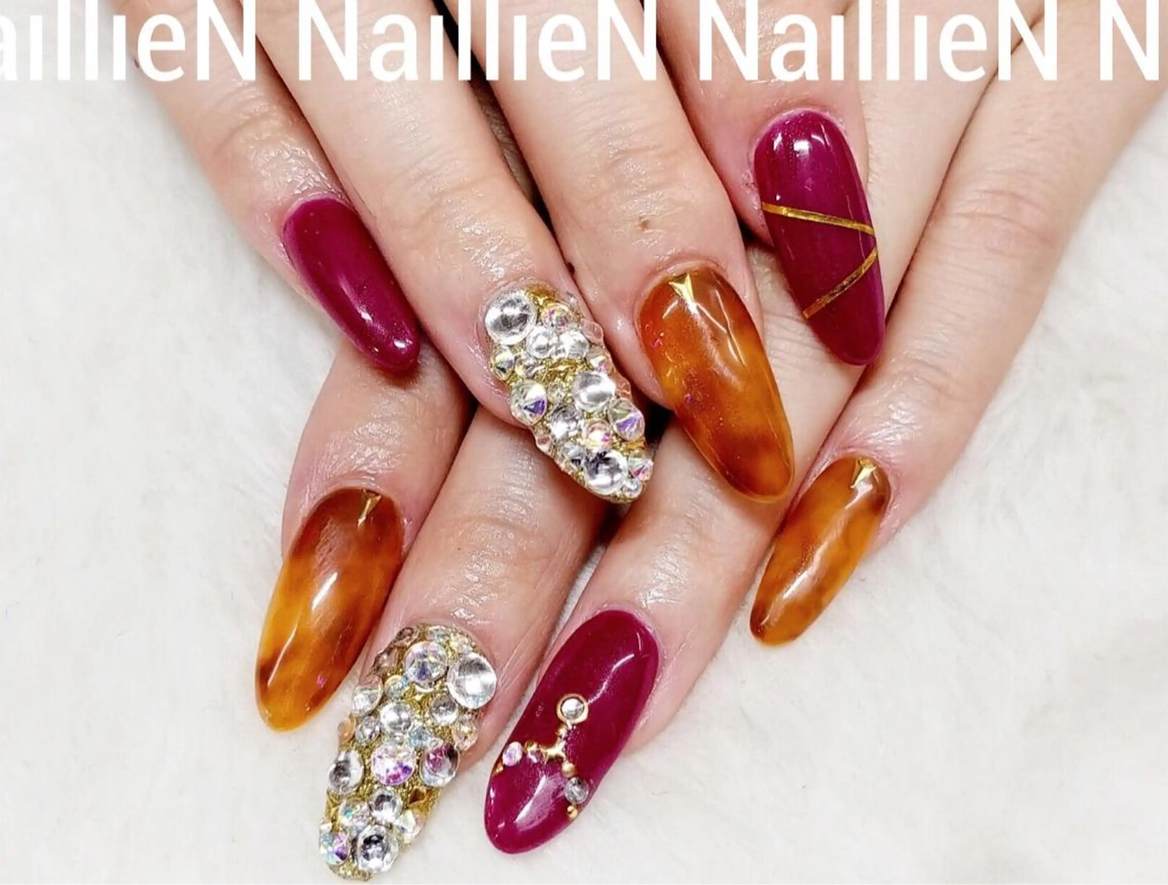 ネイル べっ甲ネイル ボルドー ハンドネイル Nail lieNのネイルデザイン