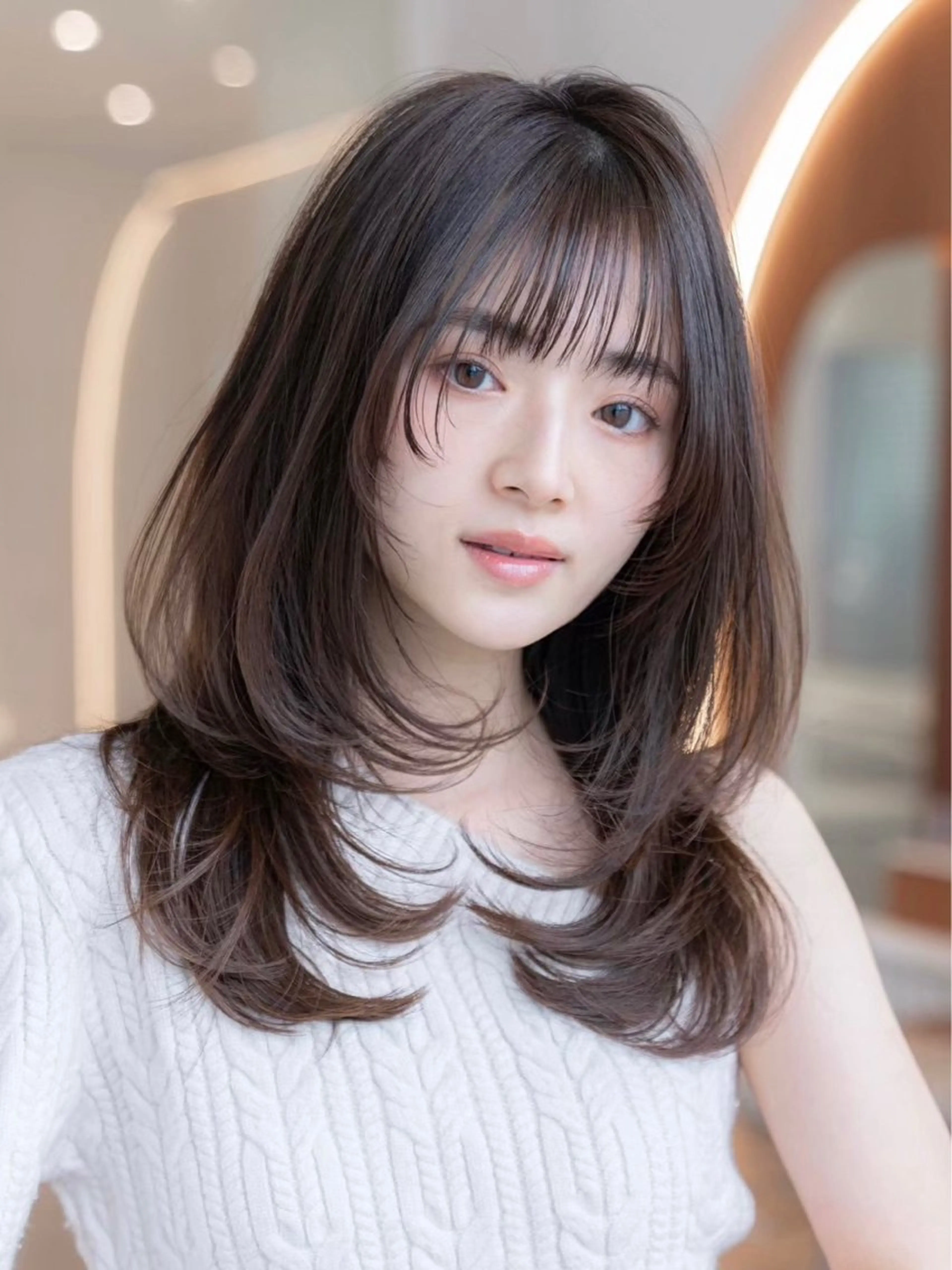 セミロング ハイレイヤー 韓国風ヘア レイヤーカット 似合わせカット カット ヘアカラー トリートメント レイヤー/ハッシュ 渋谷/サッタのヘアスタイル