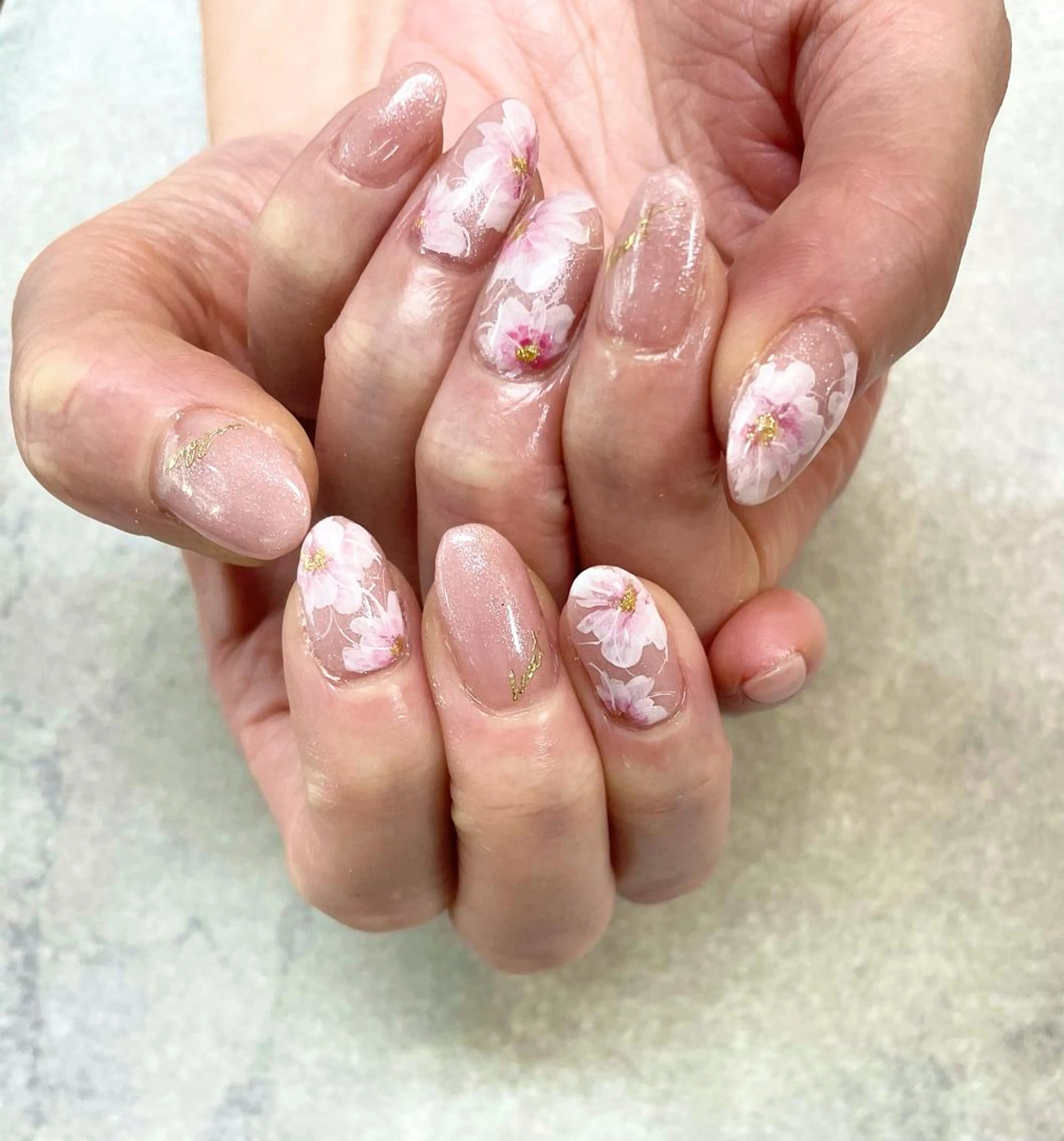 ネイル フラワーネイル ピンク ハンドネイル ハンドケア FASTNAIL PLUS 新宿店のネイルデザイン