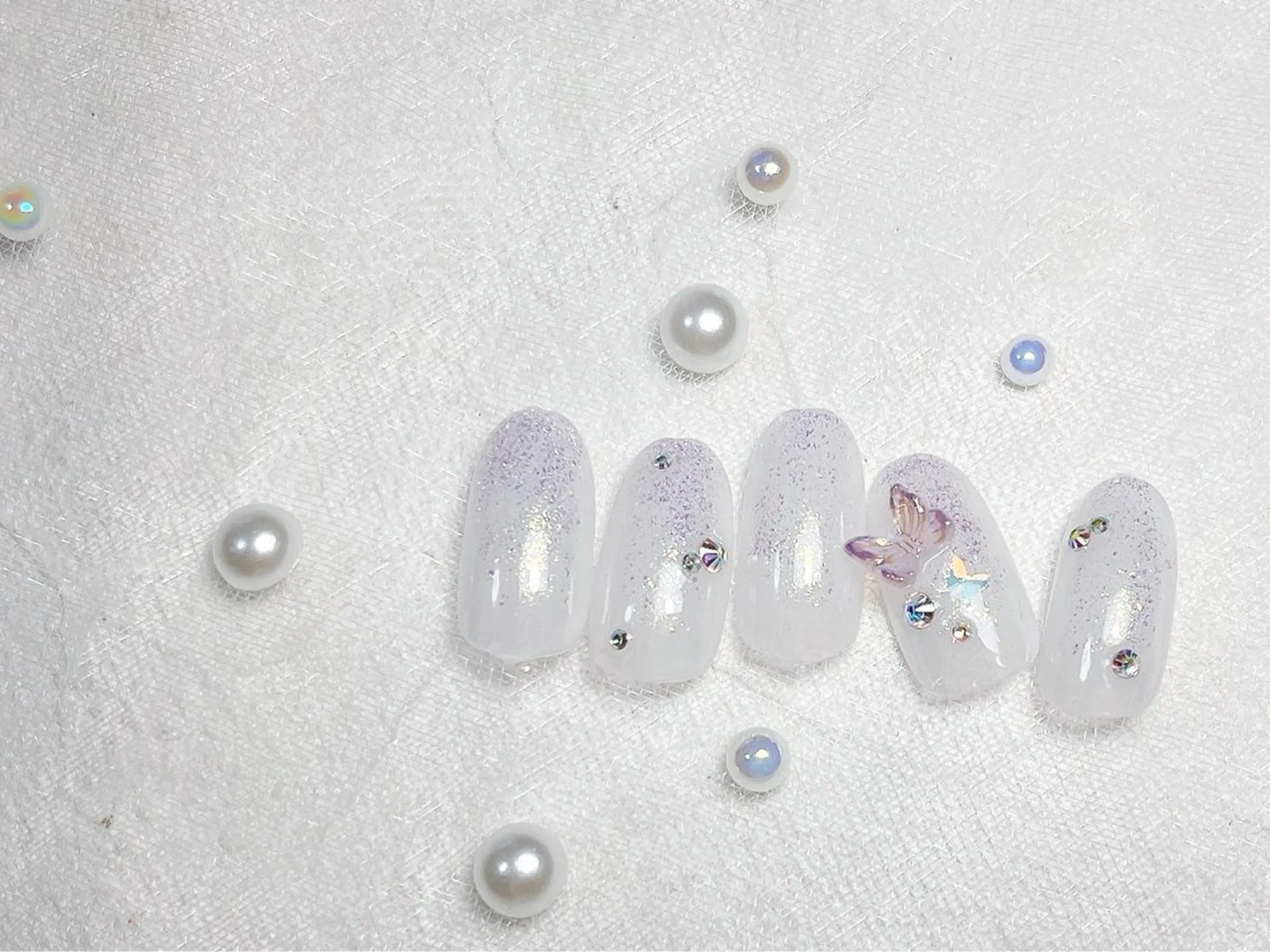 ネイル オーロラネイル ブルー フットネイル フレンチネイル ジェルネイル kiki nail たまプラーザのネイルデザイン