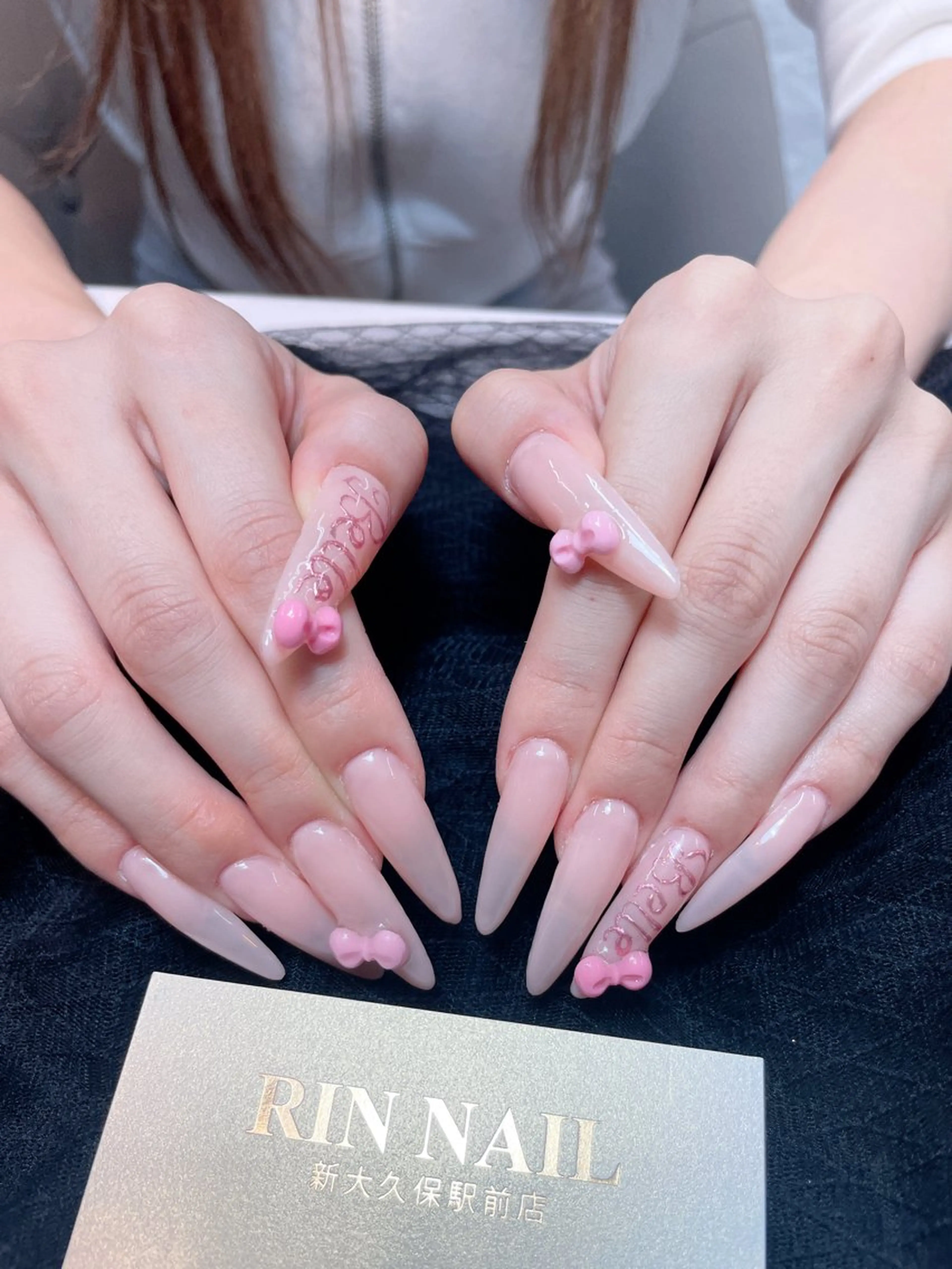 ネイル アートネイル 長さ出し ガーリー 韓国ネイル 持ち込み Rin Nail 新大久保店のネイルデザイン