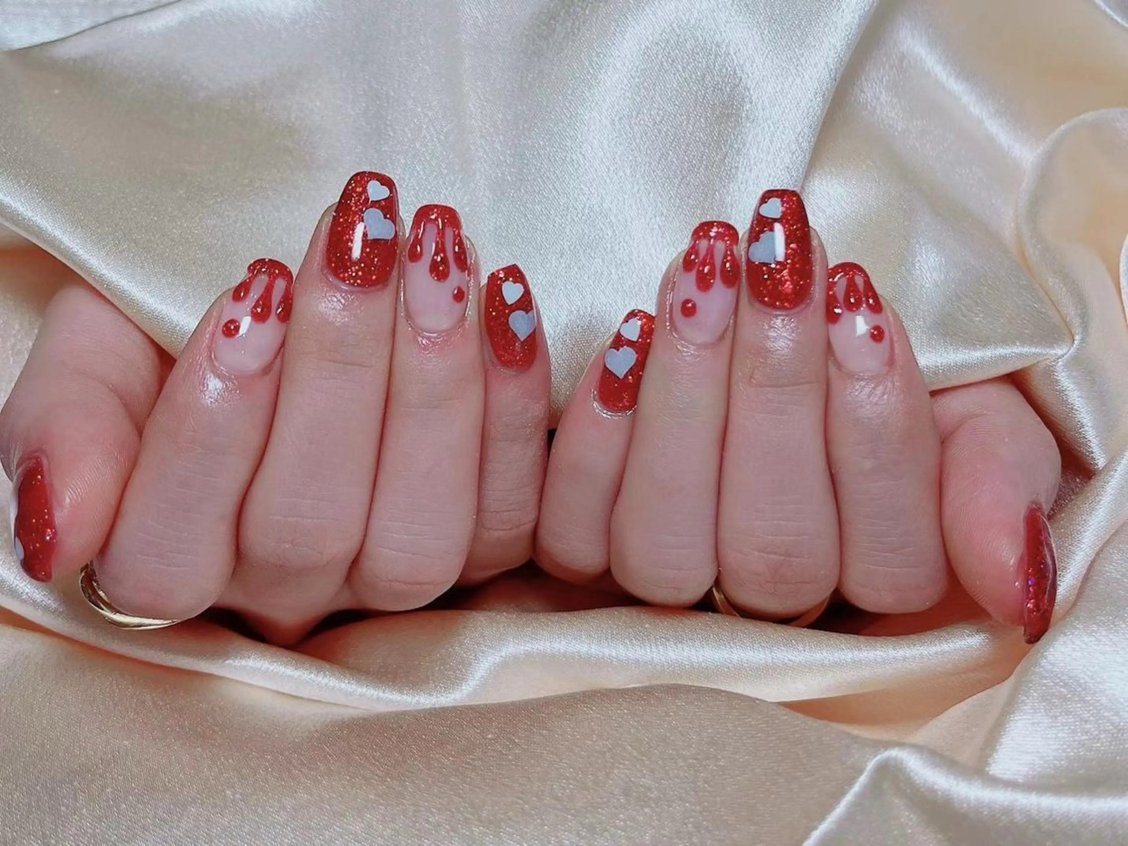 ネイル 桜ネイル フットネイル ジェルネイル 韓国ネイル ラメ(グリッター) ハンドネイル ネイルサロンAiri 長さ出し·シンプルのネイルデザイン