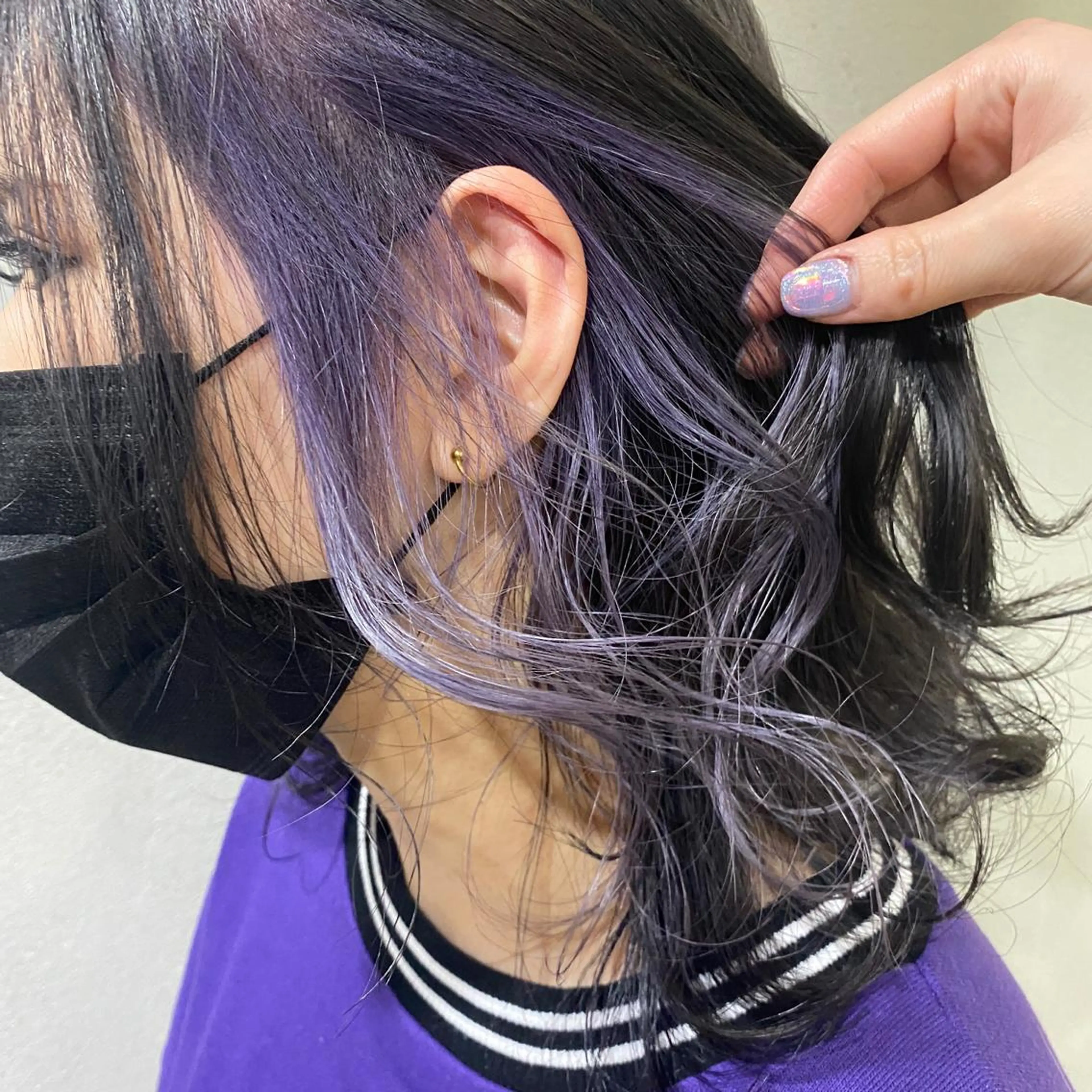 セミロング カラー パープルカラー シルバー 舟橋 りんかのヘアスタイル