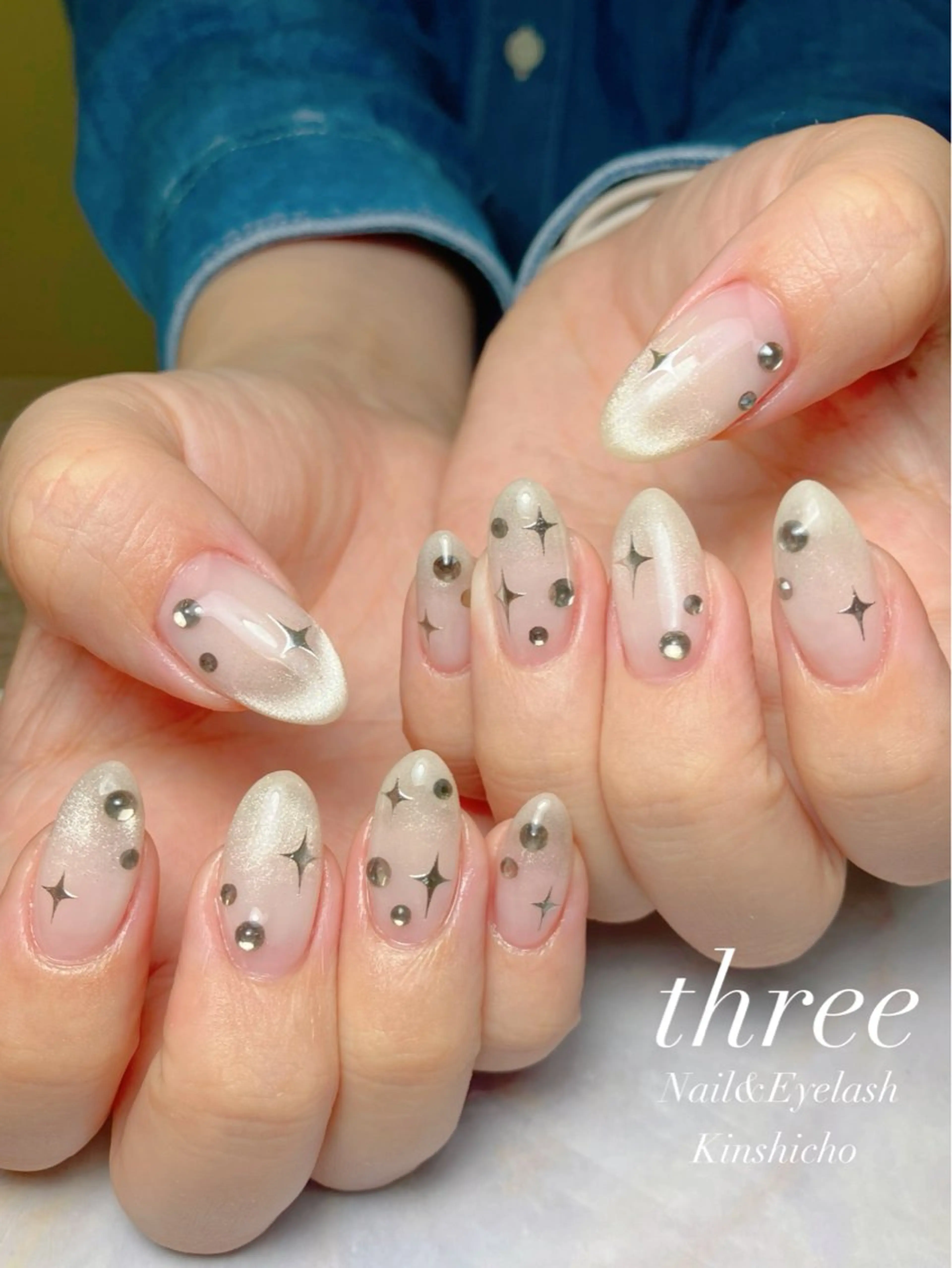 ネイル フレンチネイル グラデーション 韓国ネイル マグネットネイル マグネットフレンチ ハンドネイル three Nail&Eyeのネイルデザイン