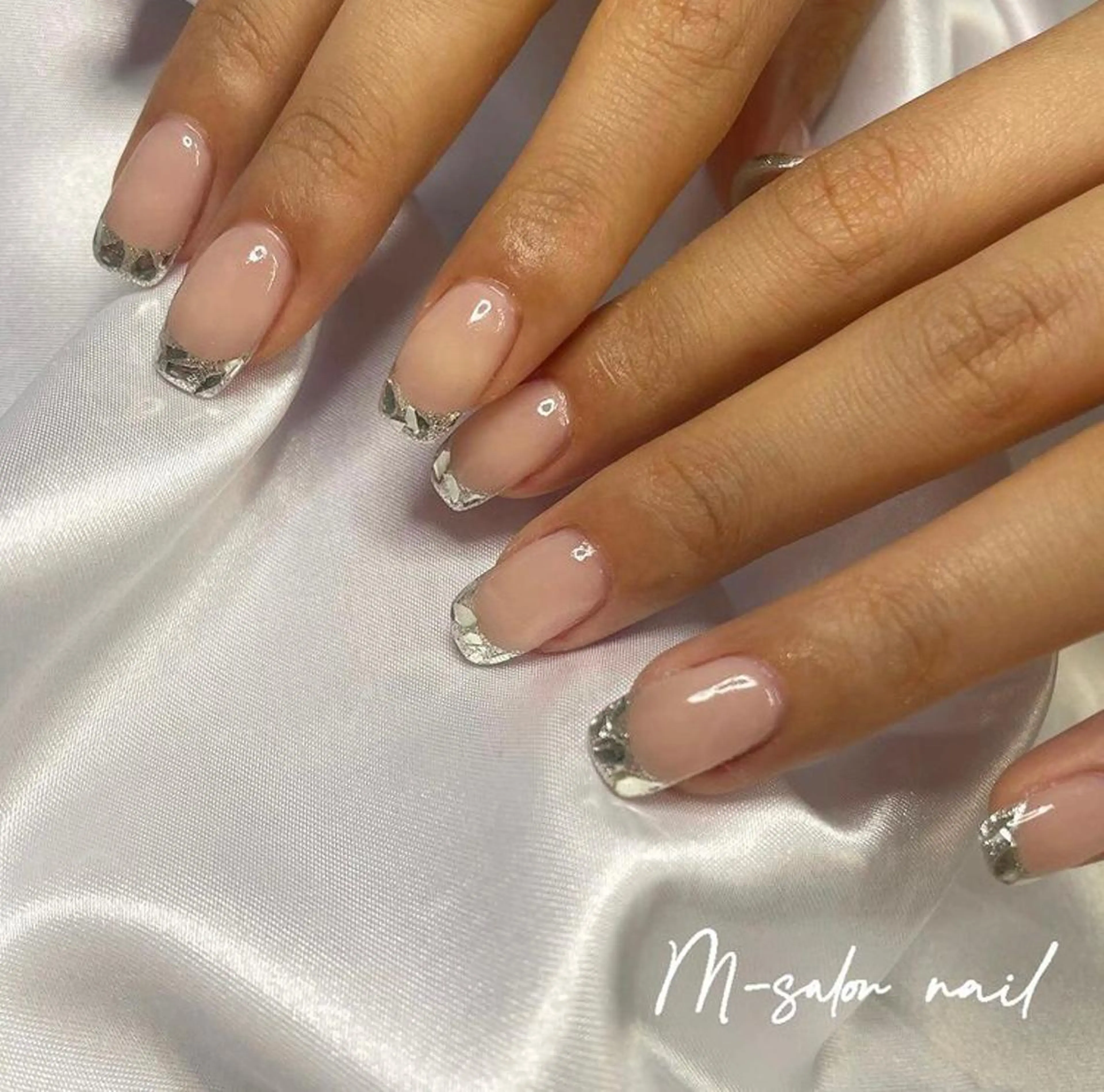 ネイル フレンチネイル ガラスフレンチ ハンドネイル 韓国/網紅/パーツ M-salonのネイルデザイン