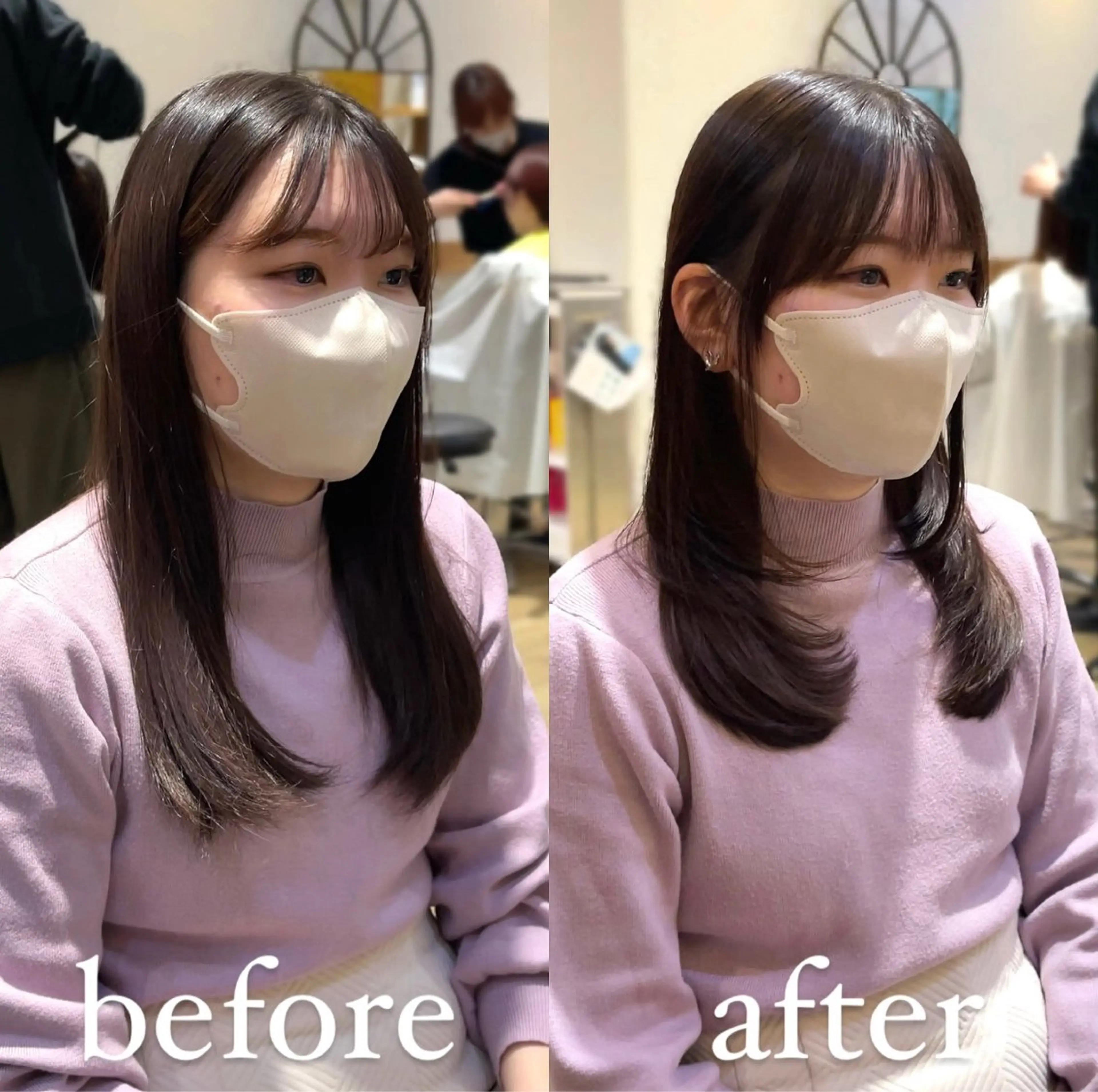 セミロング セミロングレイヤー くびれヘア 髪質改善 韓国風ヘア レイヤーカット カット トリートメント ヘッドスパ 大人可愛い透明感🌟 小顔・韓国髪🌟野中のヘアスタイル