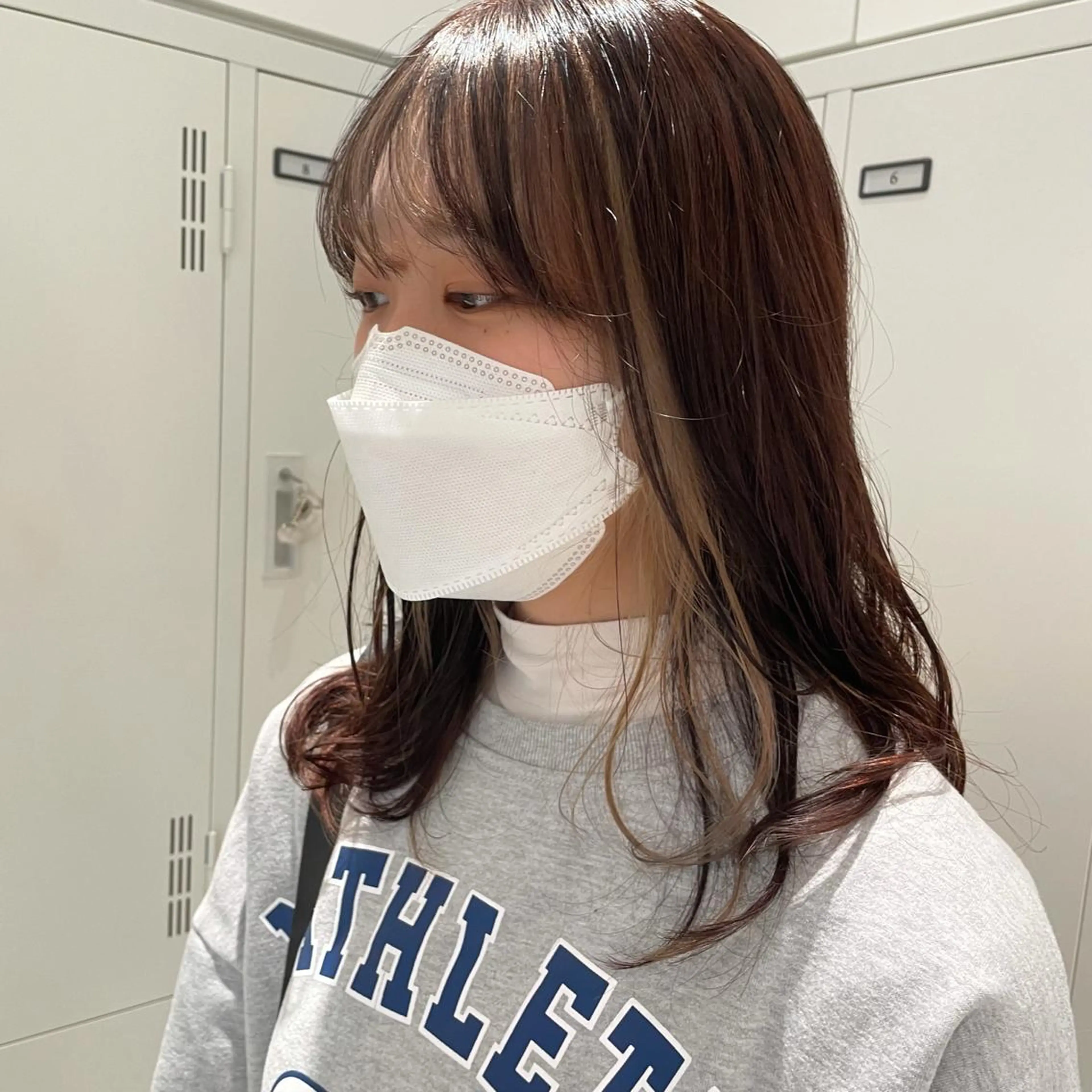 セミロング ミストバング 顔周りカット 💗モデルカット 募集中のヘアスタイル