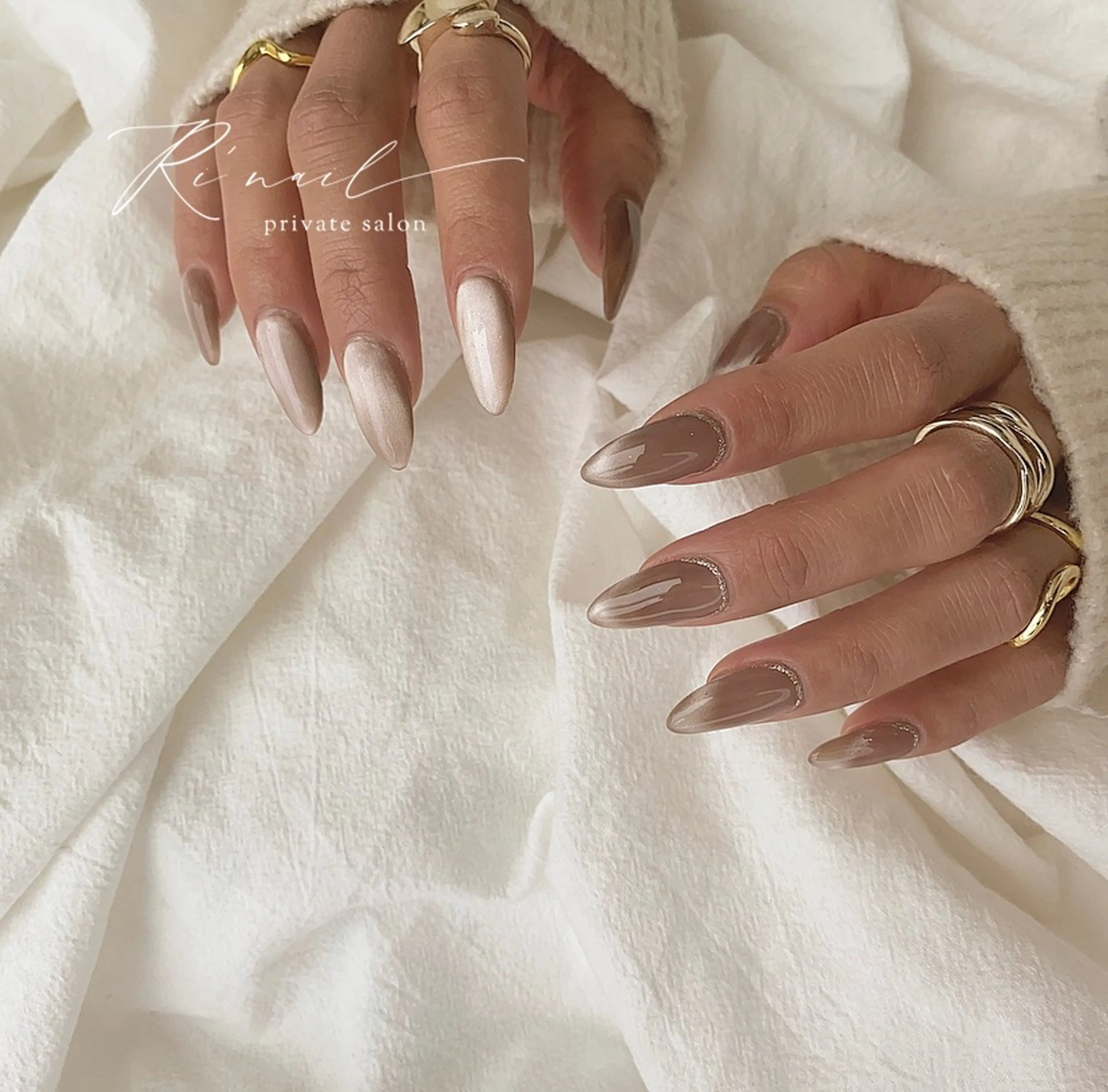 ネイル ブラウン グラデーション マグネットネイル マグネットワンカラー ワンカラーネイル ISHIWATA LINAのネイルデザイン