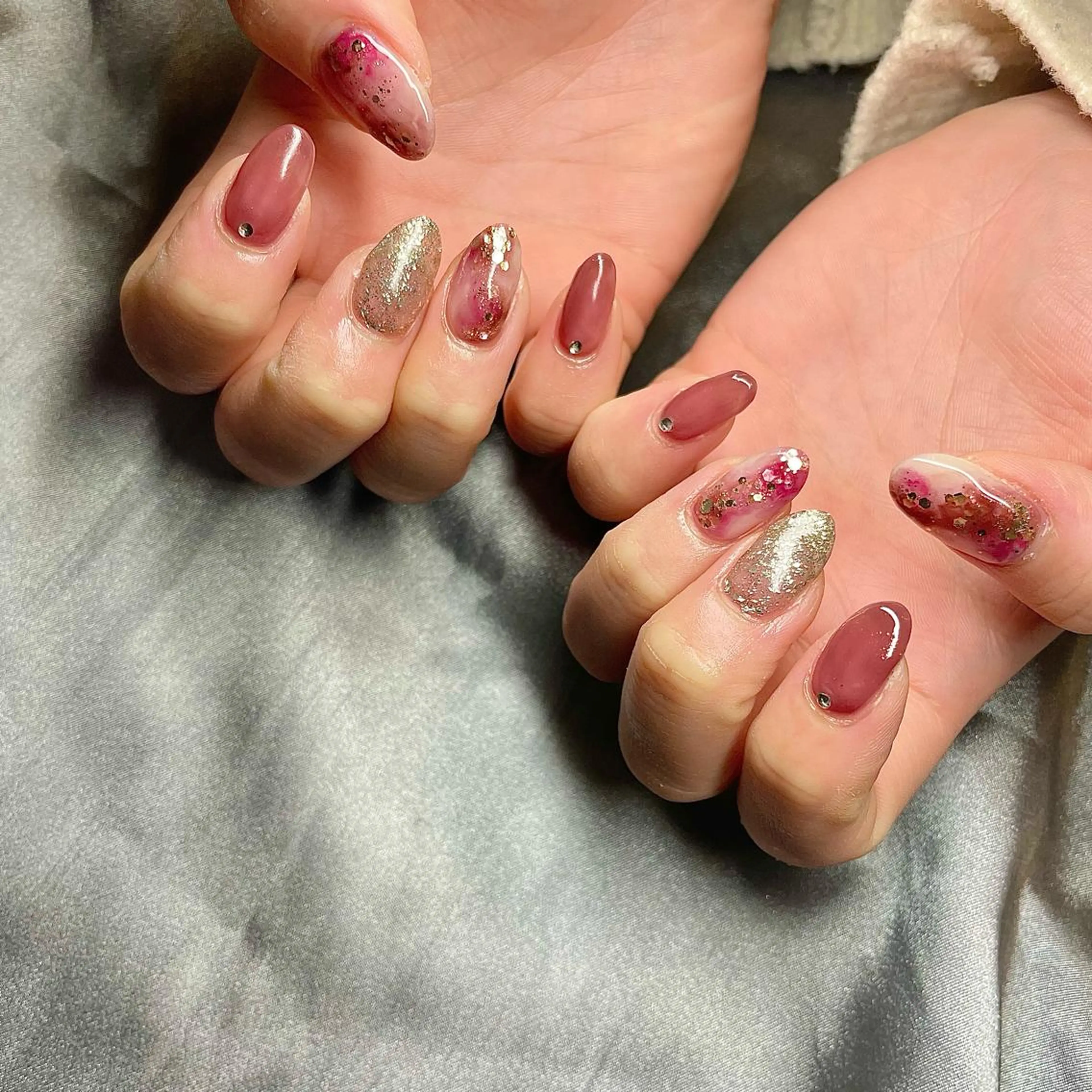 セミロング カラー パーマ ヘアアレンジ メンズ キッズ ネイル マツエク・マツパ アイブロウ ピンクカラー カラーマツエク ピンク ハンドネイル ハンドケア nail&eye Aoのマツエク・マツパデザイン