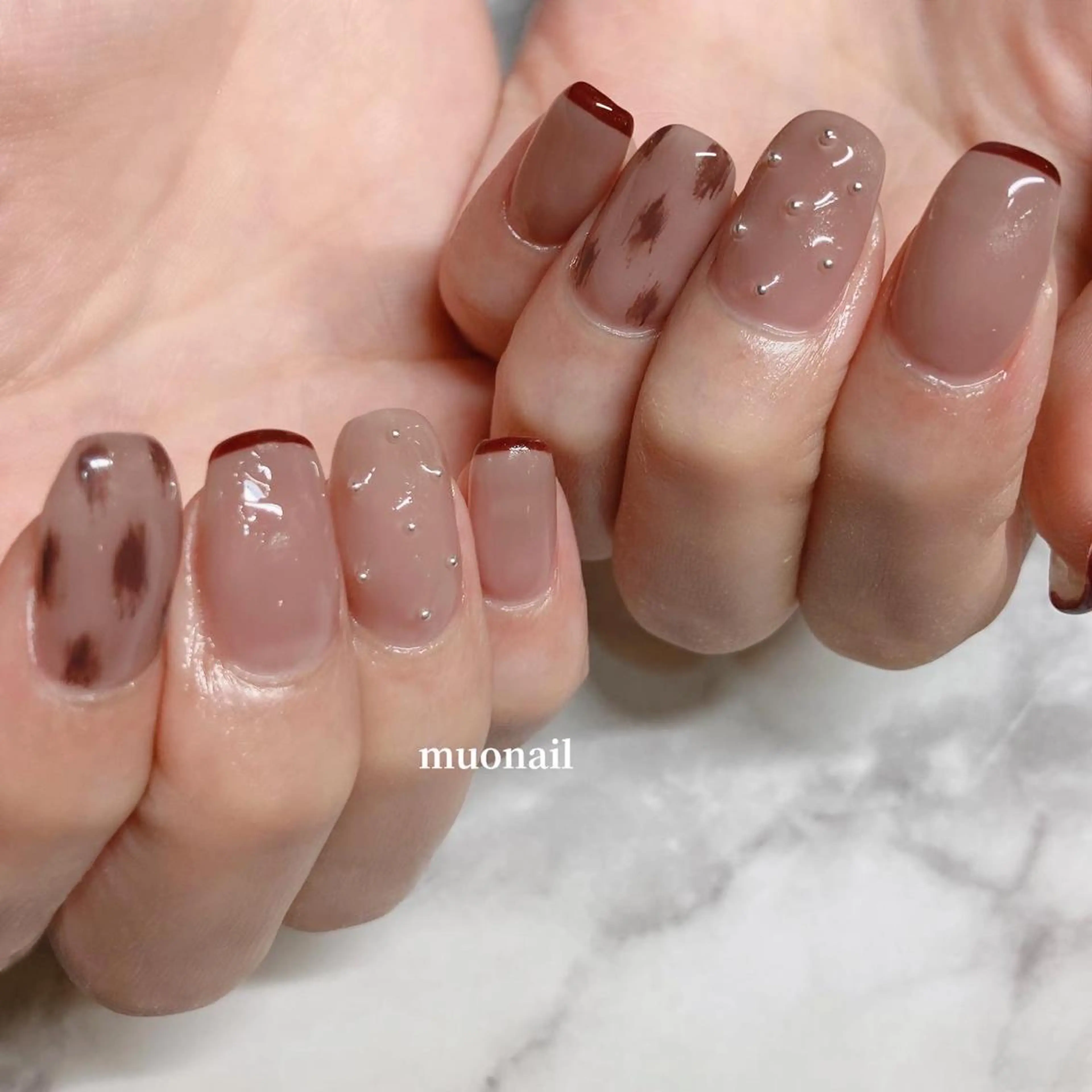 ネイル アニマル柄 フレンチネイル スクエアネイル 中川 ほののネイルデザイン