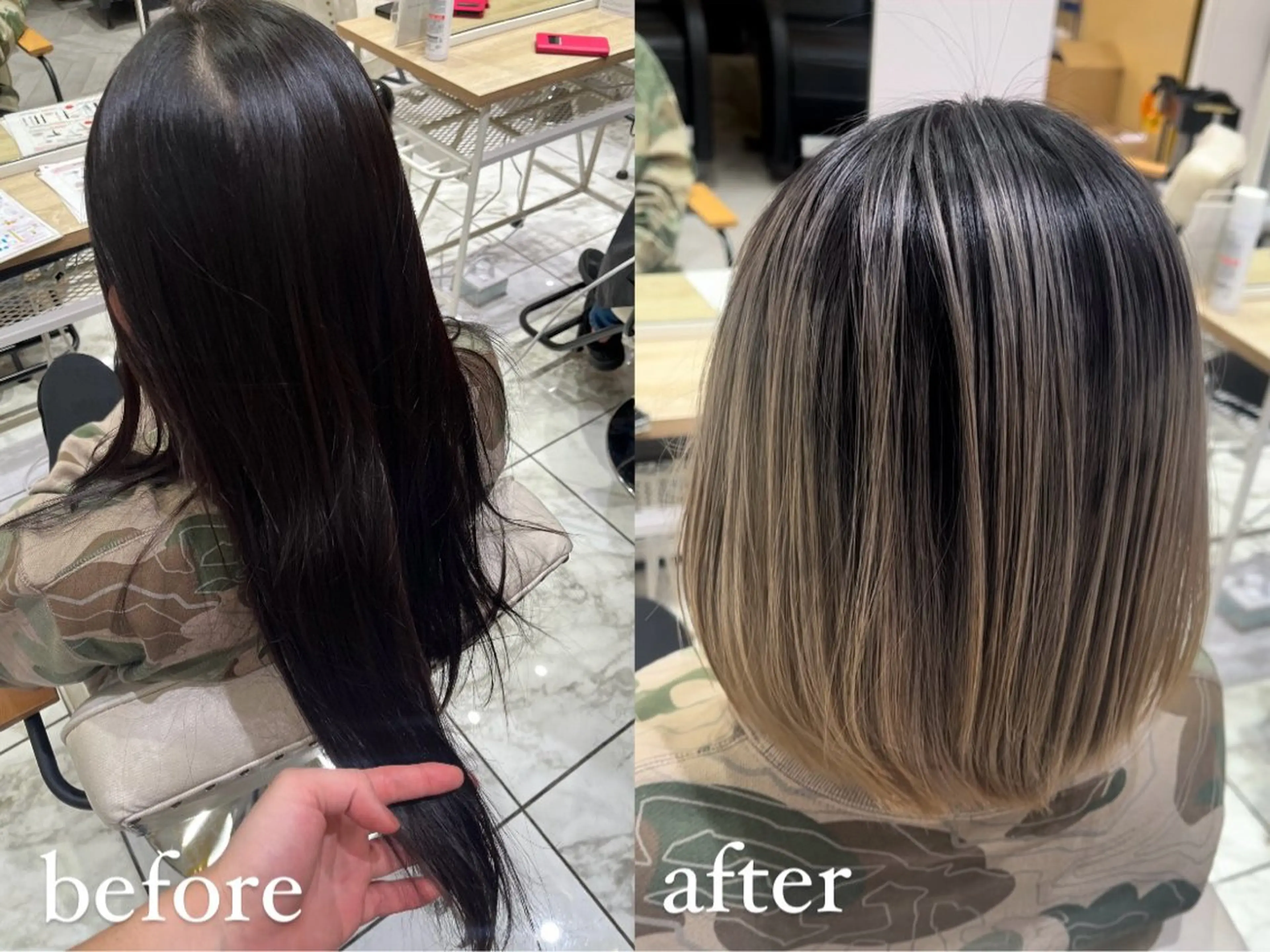 ショート カラー バレイヤージュ ボブ レイヤーカット ヘアカラー 🥇メンズパーマ /縮毛矯正/木村神心のヘアスタイル