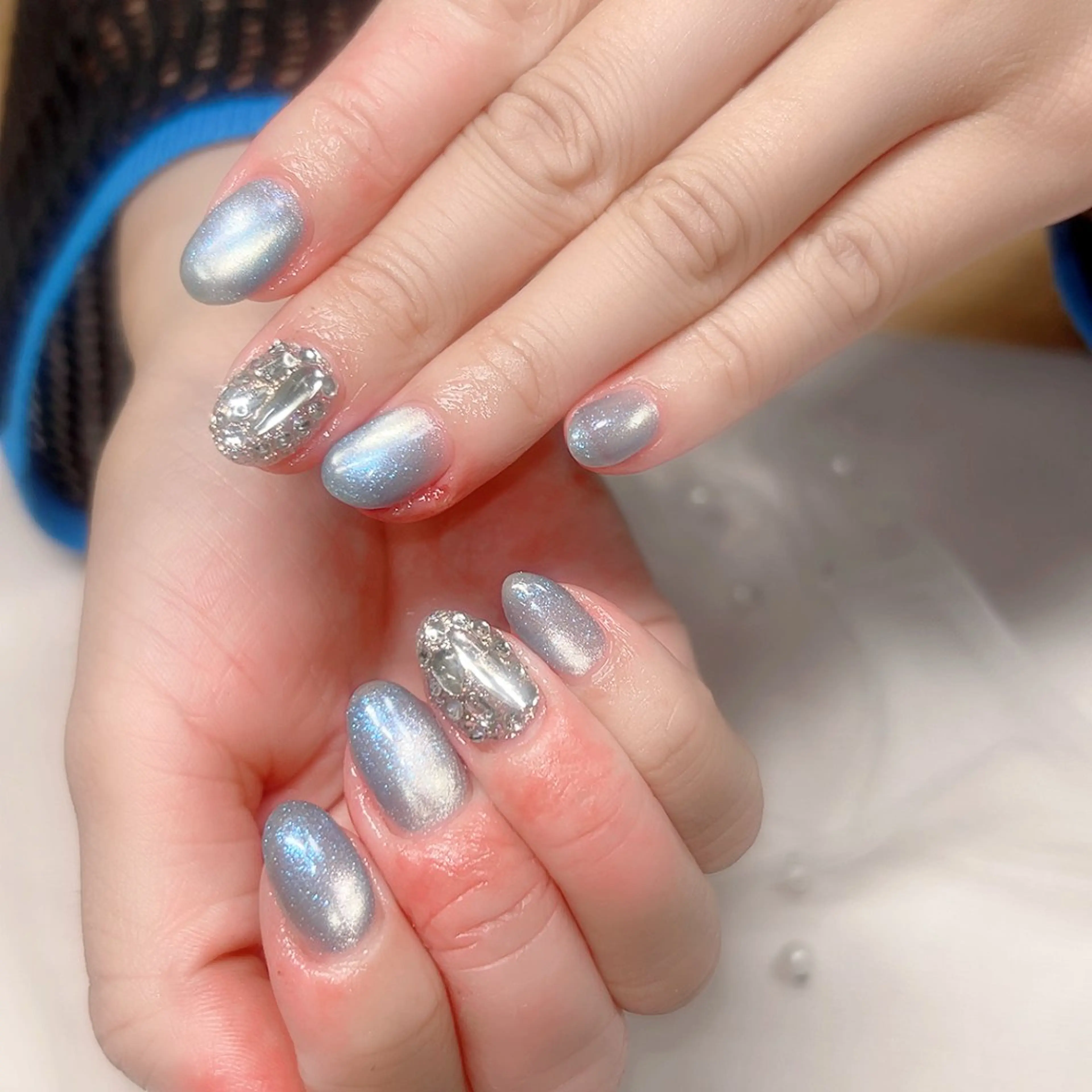 ネイル ブルー マグネットネイル 夏ネイル ハンドネイル Cute Tips nailのネイルデザイン